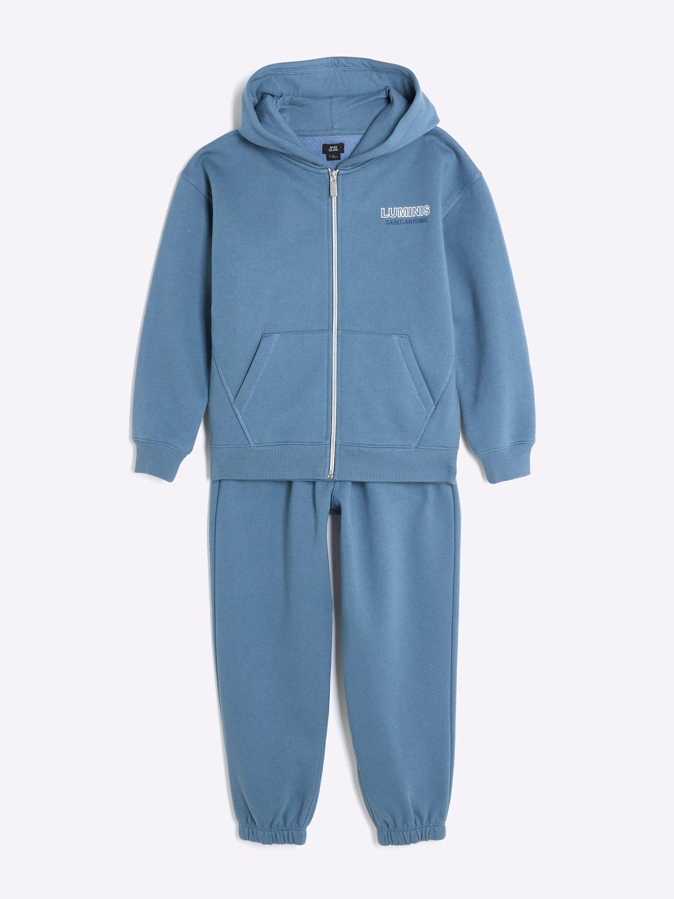  image of river-island-boys-luminis-zip-through-hoodie-set-blue