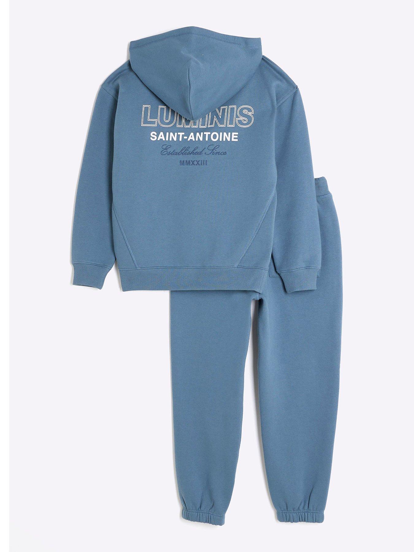  image of river-island-boys-luminis-zip-through-hoodie-set-blue