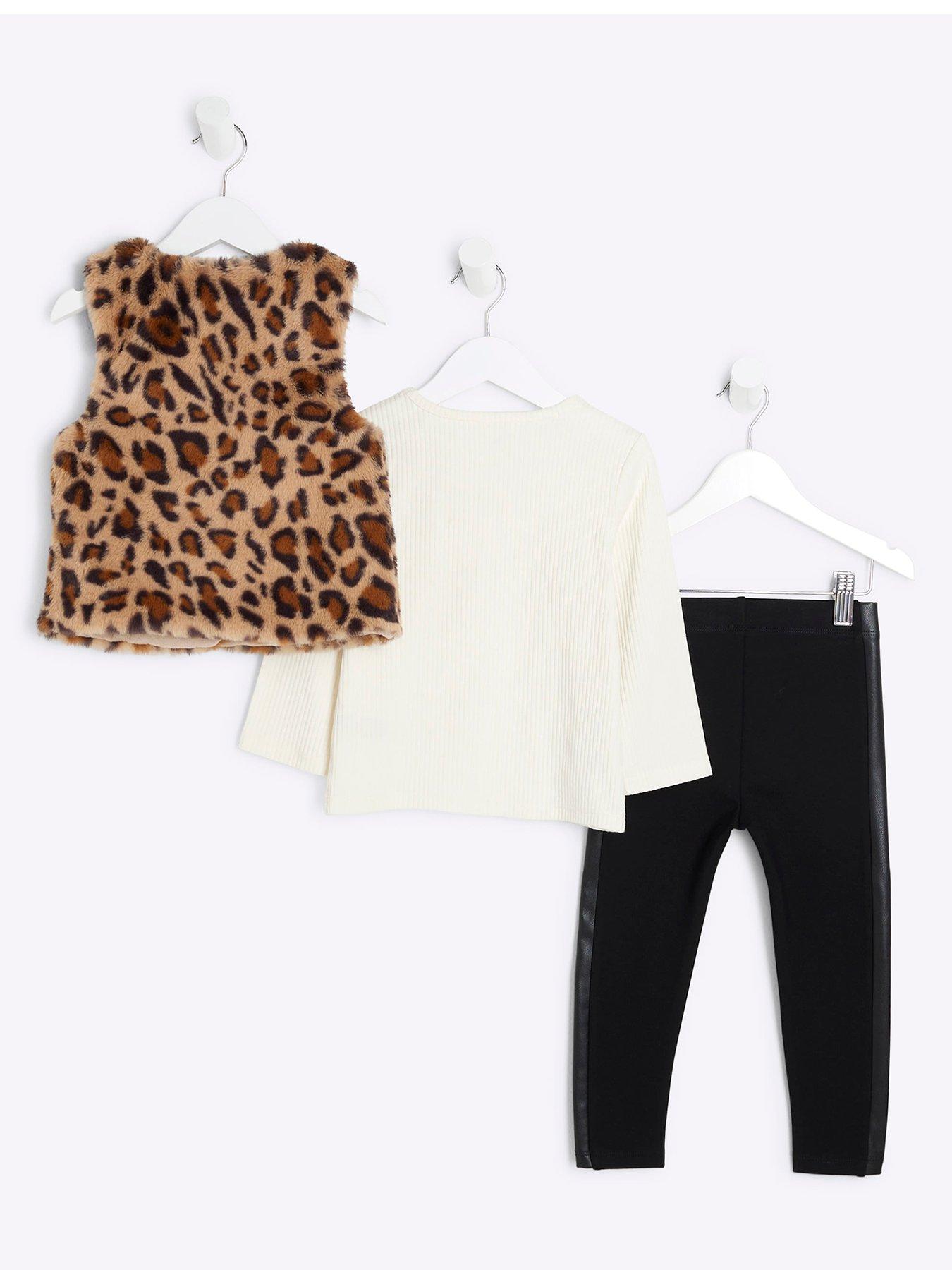 River Island Mini Mini Girls Leopard Gilet Set Beige Littlewoods