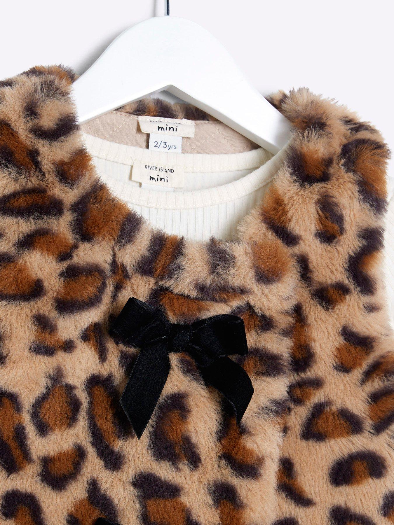 River Island Mini Mini Girls Leopard Gilet Set Beige Littlewoods