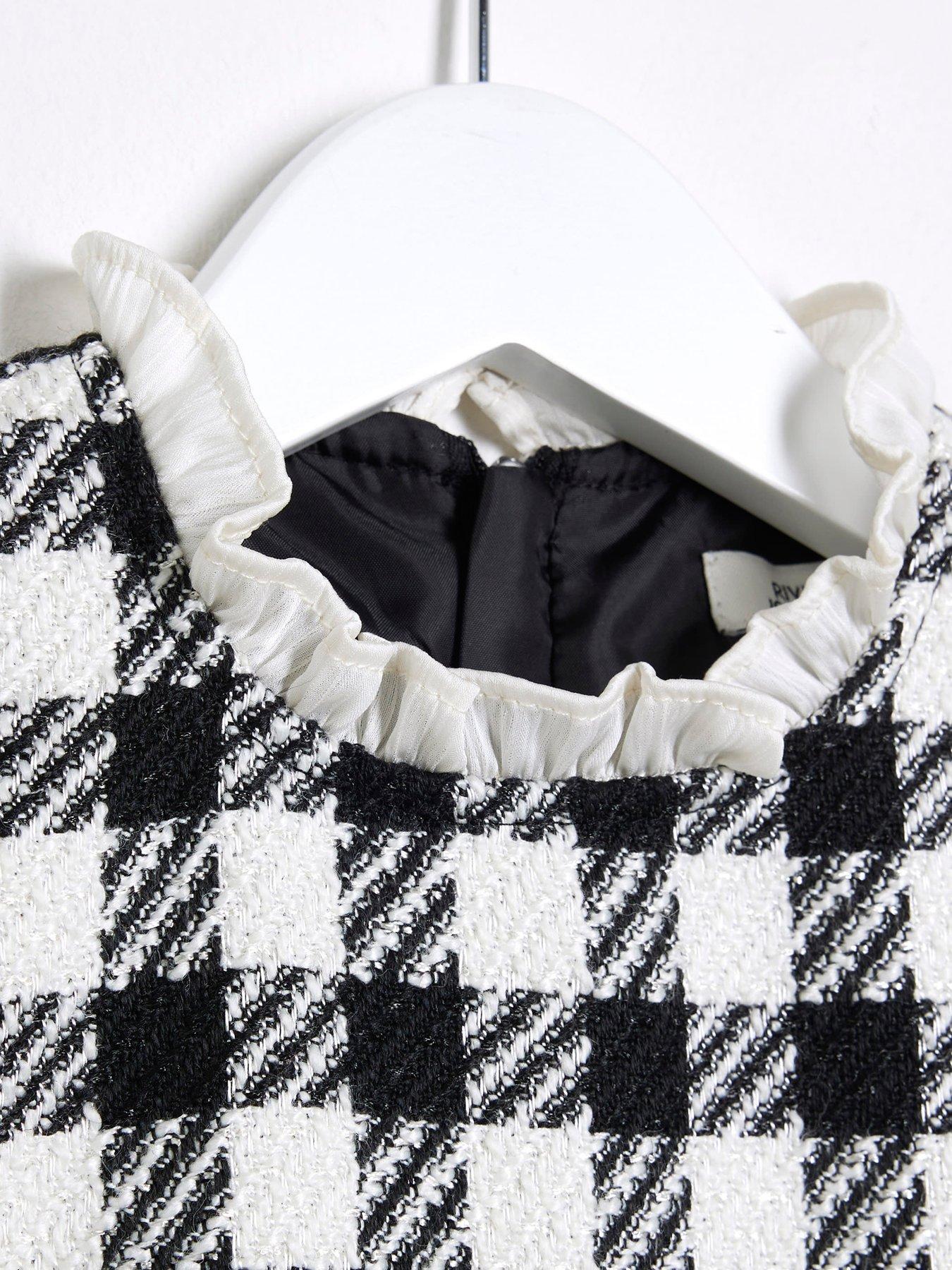 Image 3 of 4 of River Island Mini Mini Girl Boucle Mono Skater Party Dress - Black
