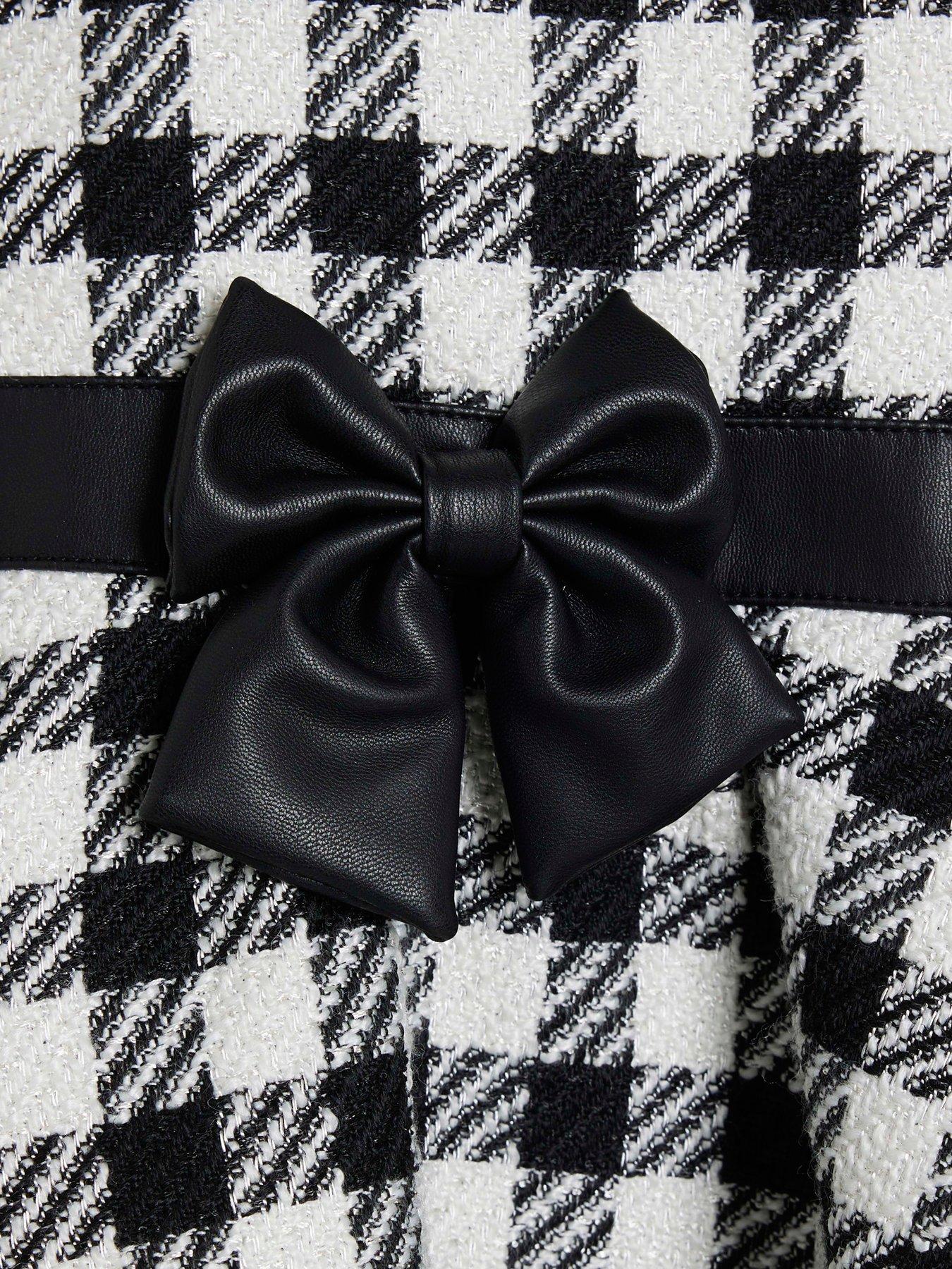 Image 4 of 4 of River Island Mini Mini Girl Boucle Mono Skater Party Dress - Black