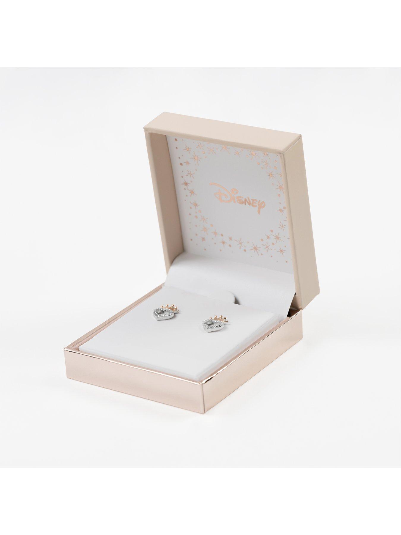  image of disney-sterling-silver-18ct-gold-plated-crown-heart-stud-earrings