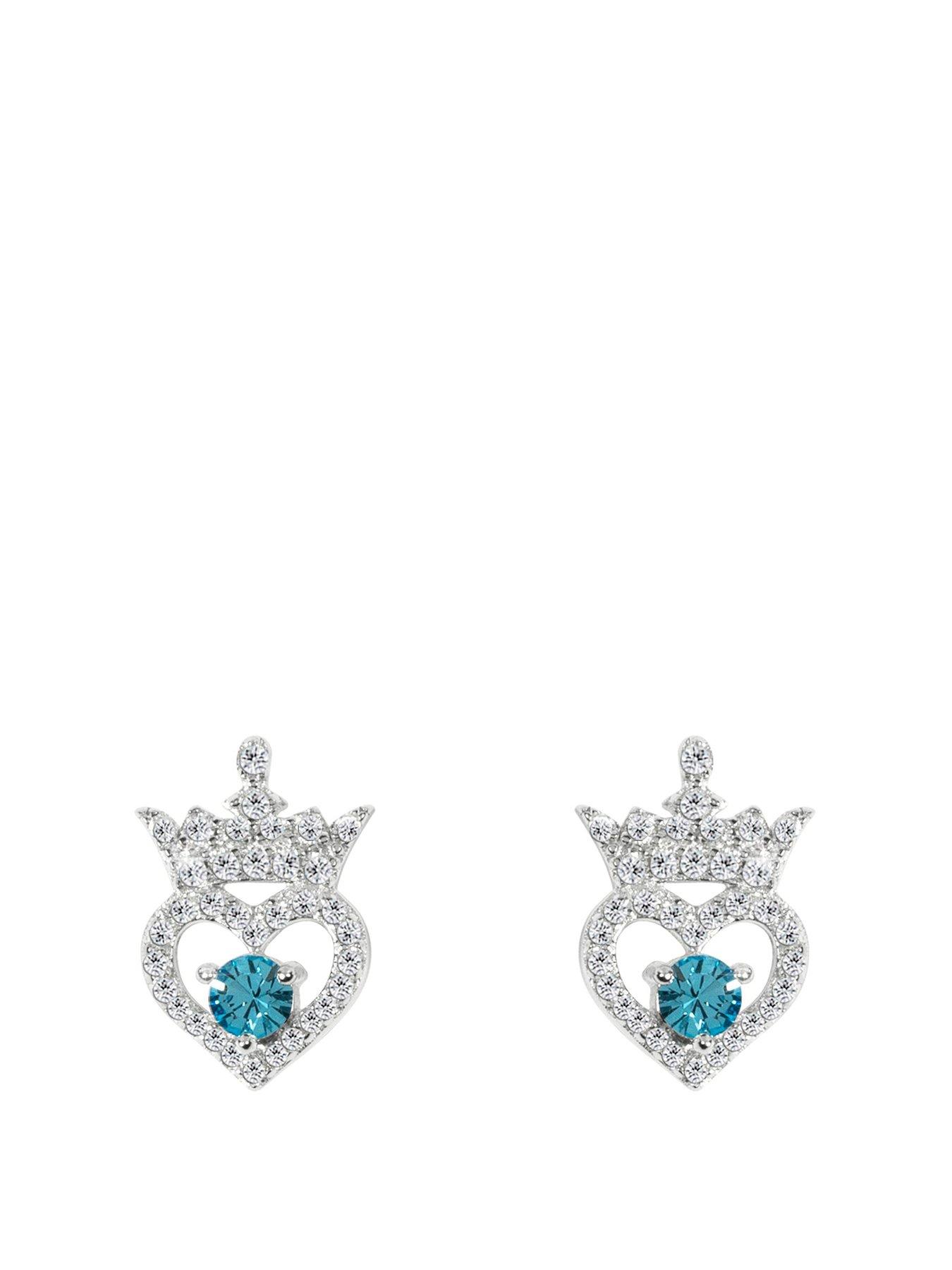  image of disney-princess-sterling-silver-birthstone-crown-earrings-march