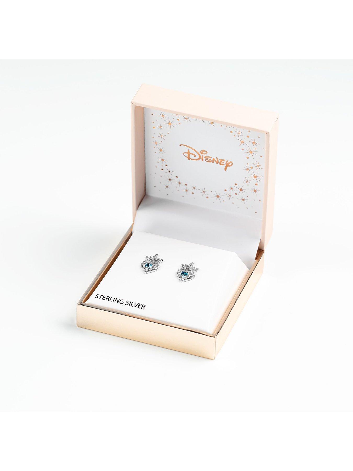  image of disney-princess-sterling-silver-birthstone-crown-earrings-march