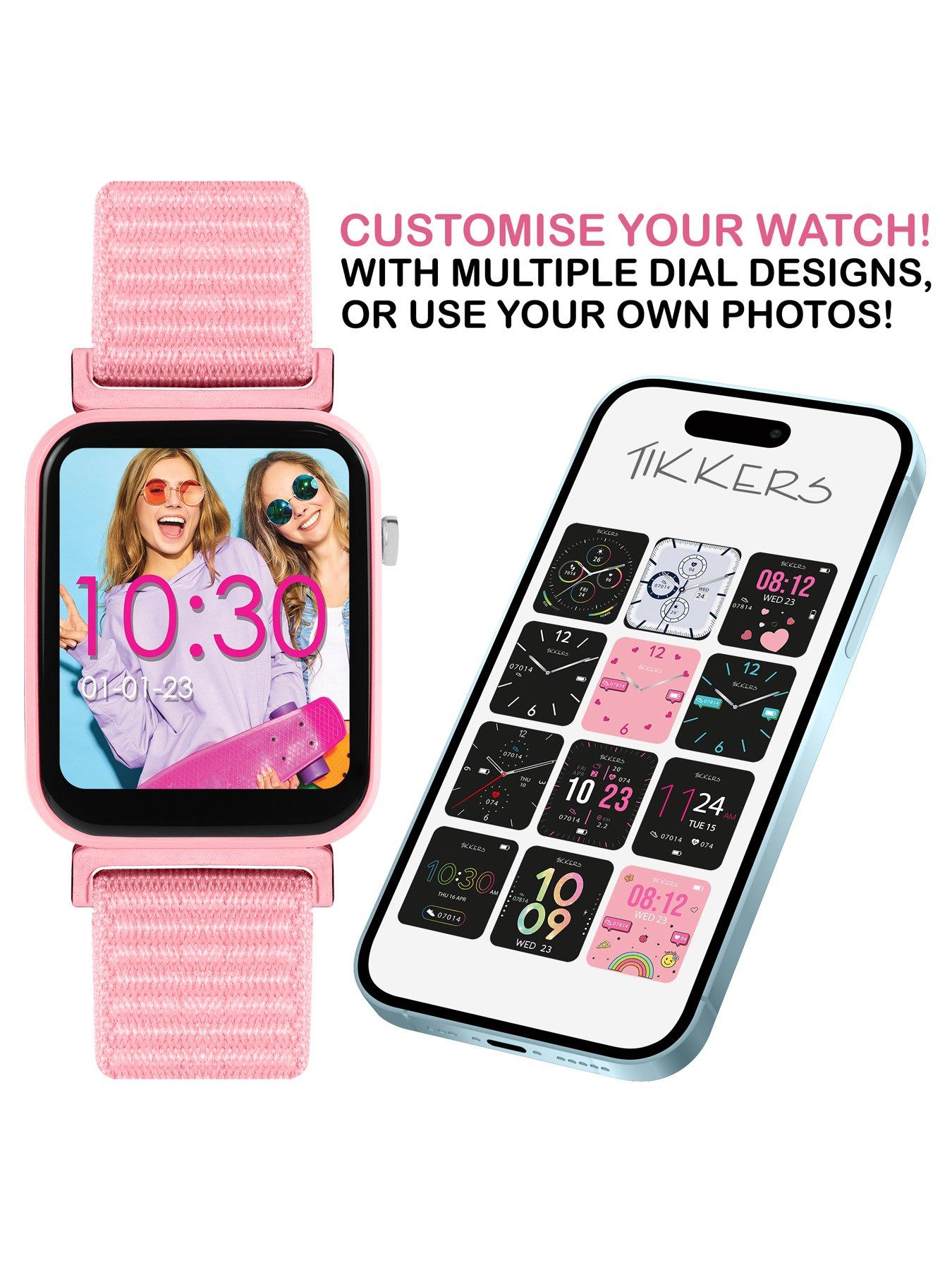  image of tikkers-smart-series-13-pink-riptape-strap-smart-watch