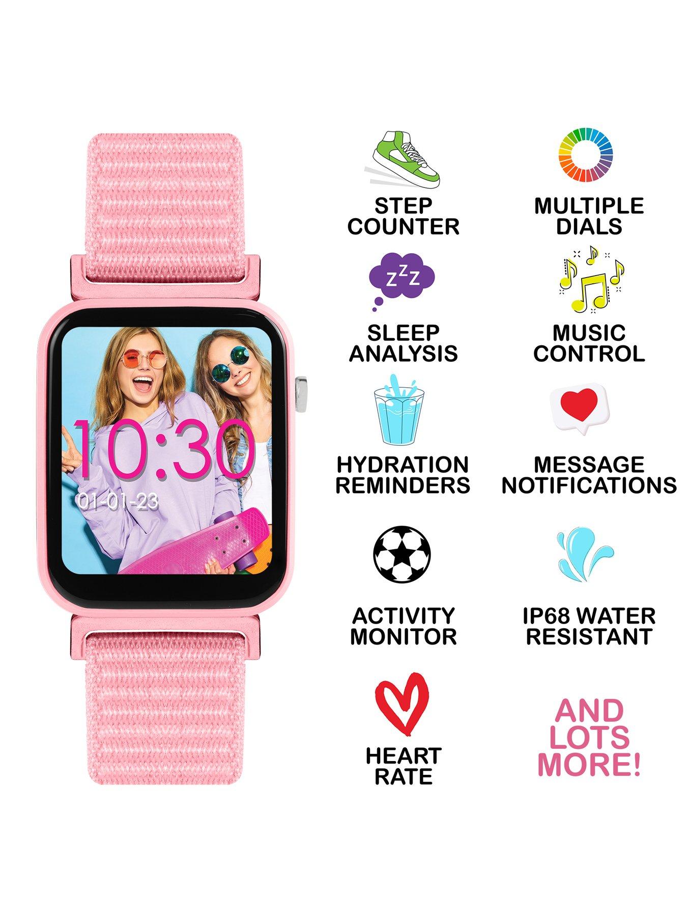  image of tikkers-smart-series-13-pink-riptape-strap-smart-watch
