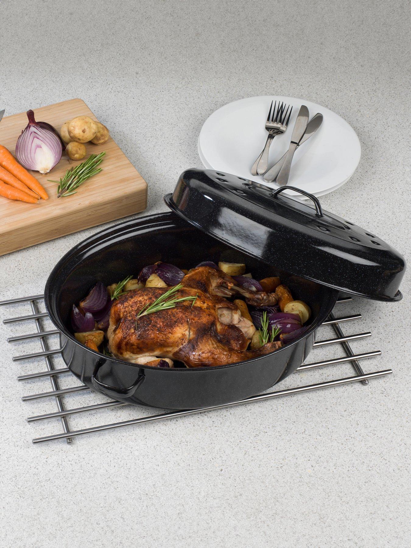 Russell Hobbs Self-Basting 38 cm Vitreous Enamel Roaster and Lid
