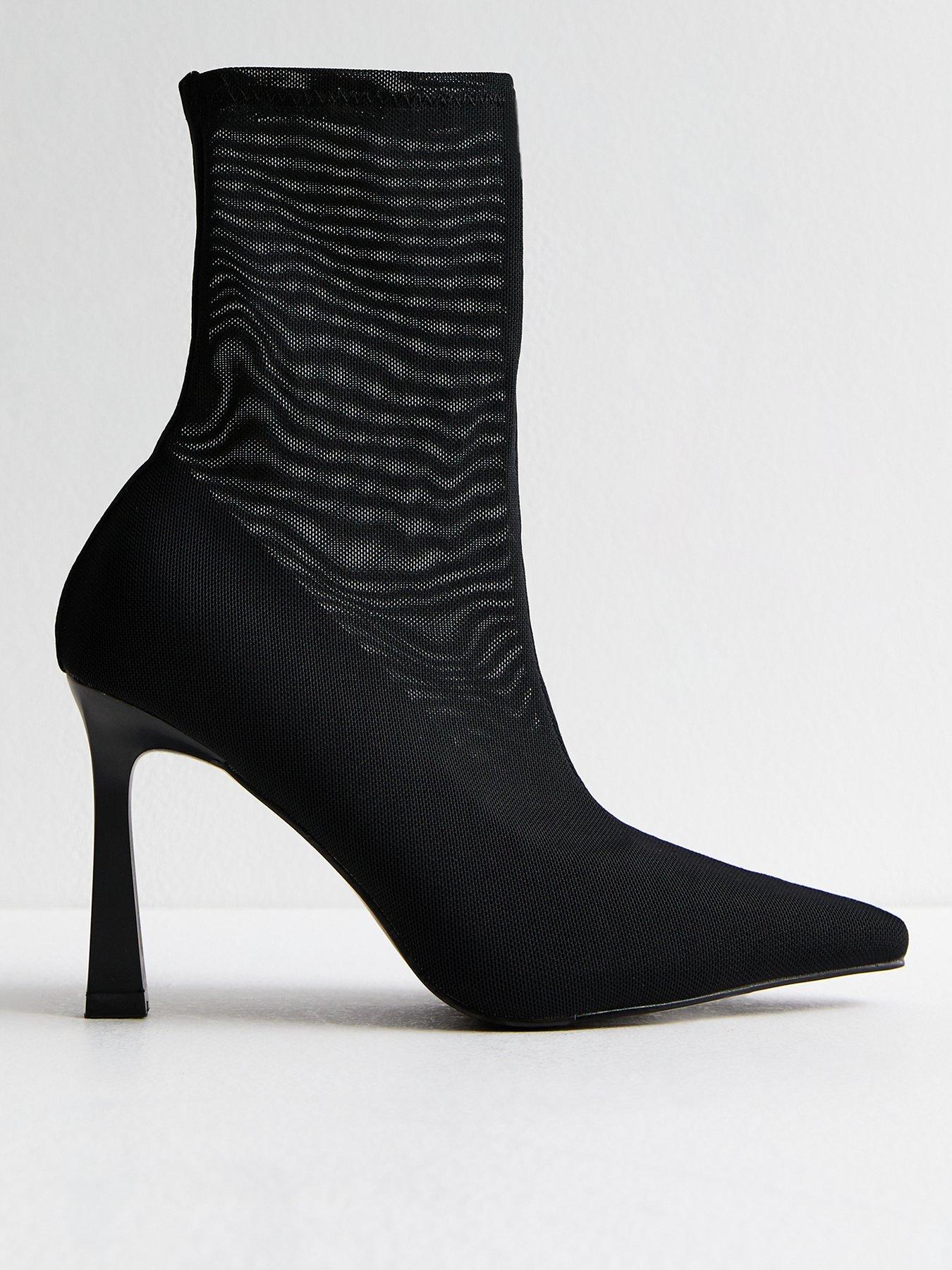 Image 1 of 5 of New Look Mesh Stiletto Heel Ankle Boots - Black