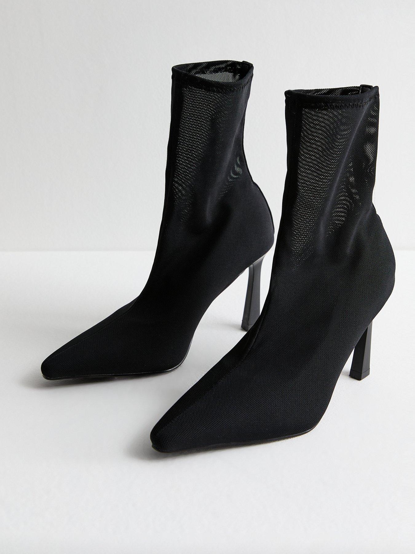 Image 2 of 5 of New Look Mesh Stiletto Heel Ankle Boots - Black