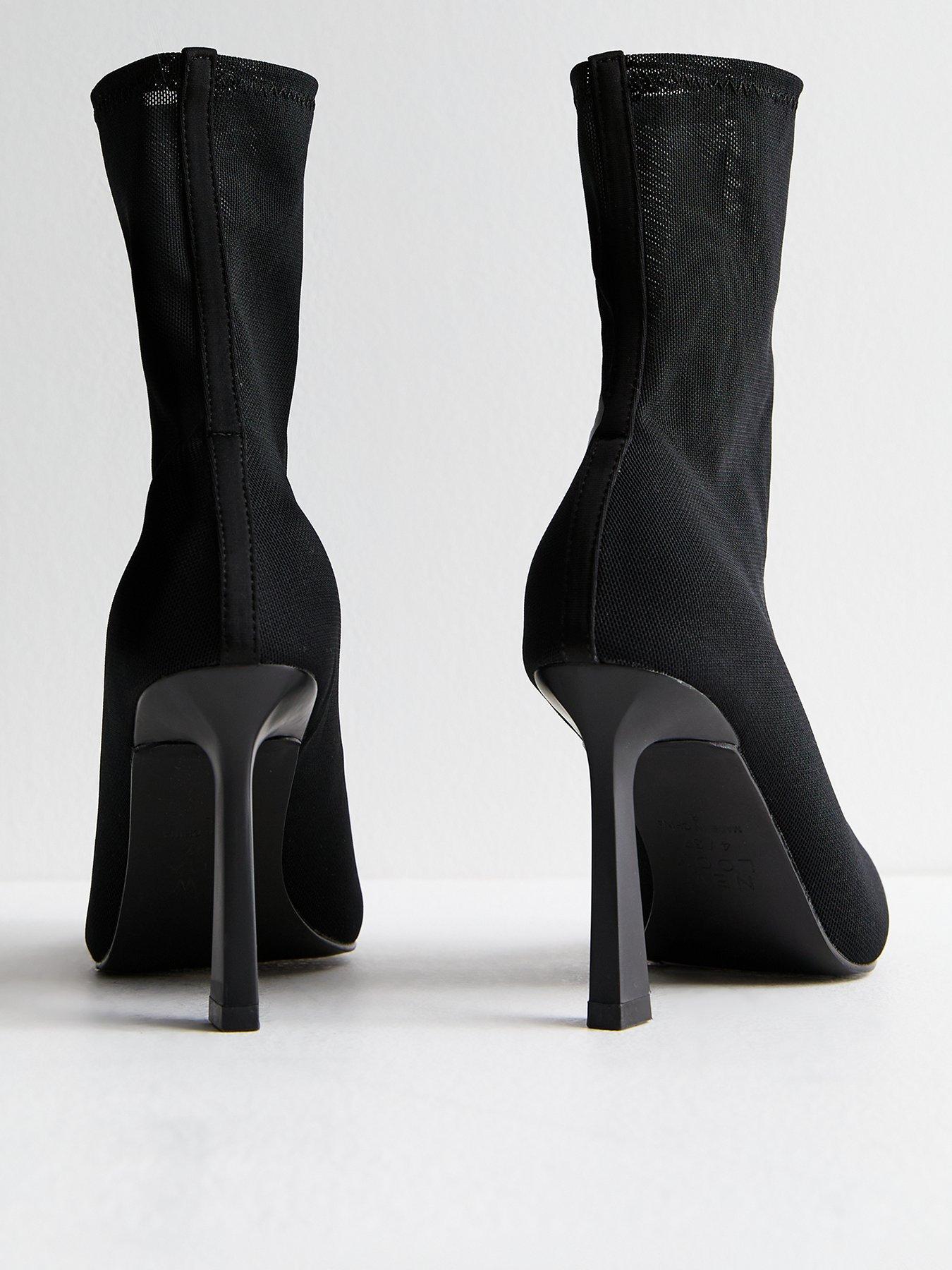 Image 3 of 5 of New Look Mesh Stiletto Heel Ankle Boots - Black