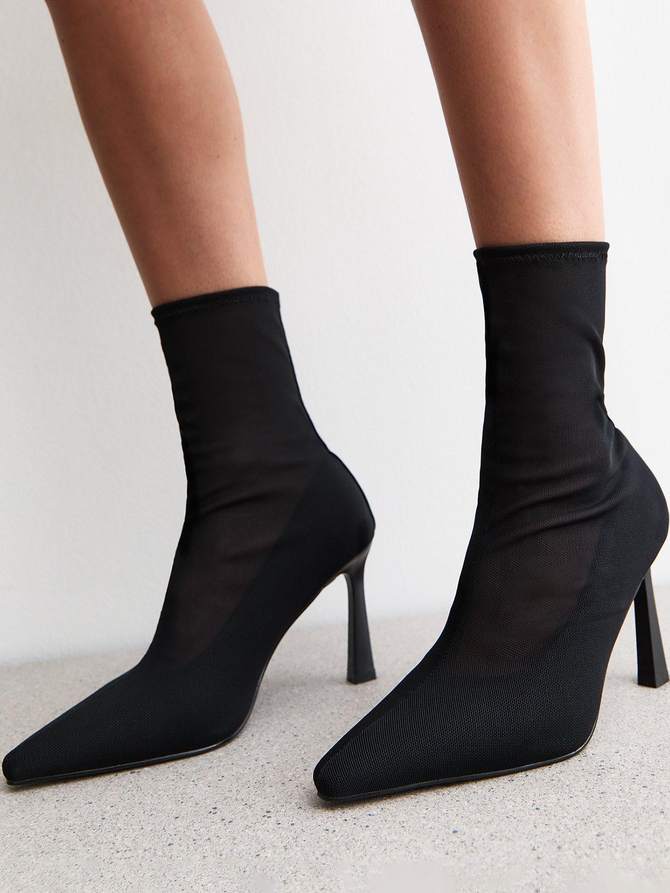 Image 4 of 5 of New Look Mesh Stiletto Heel Ankle Boots - Black