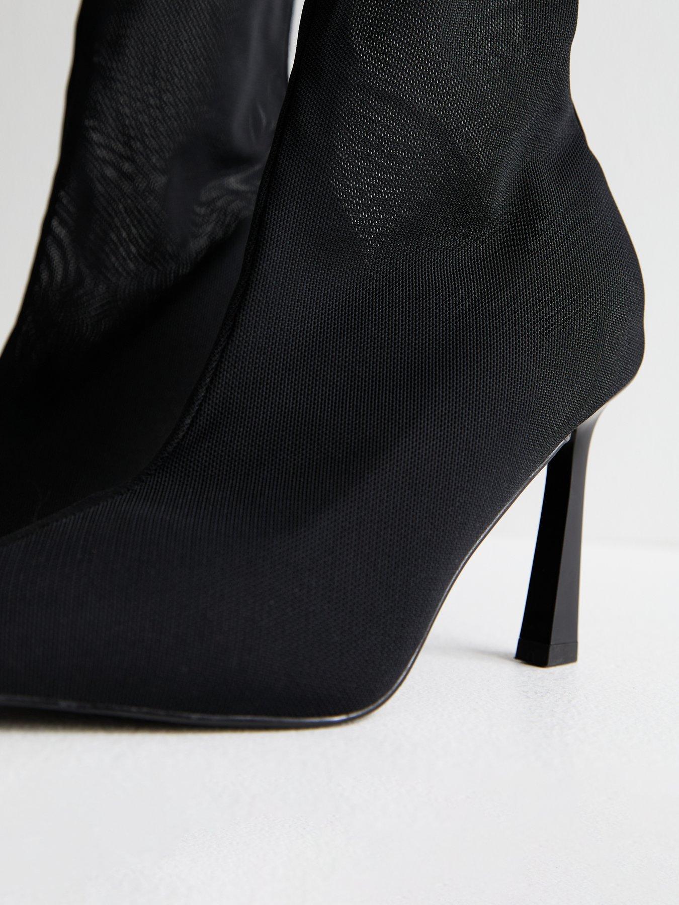 Image 5 of 5 of New Look Mesh Stiletto Heel Ankle Boots - Black
