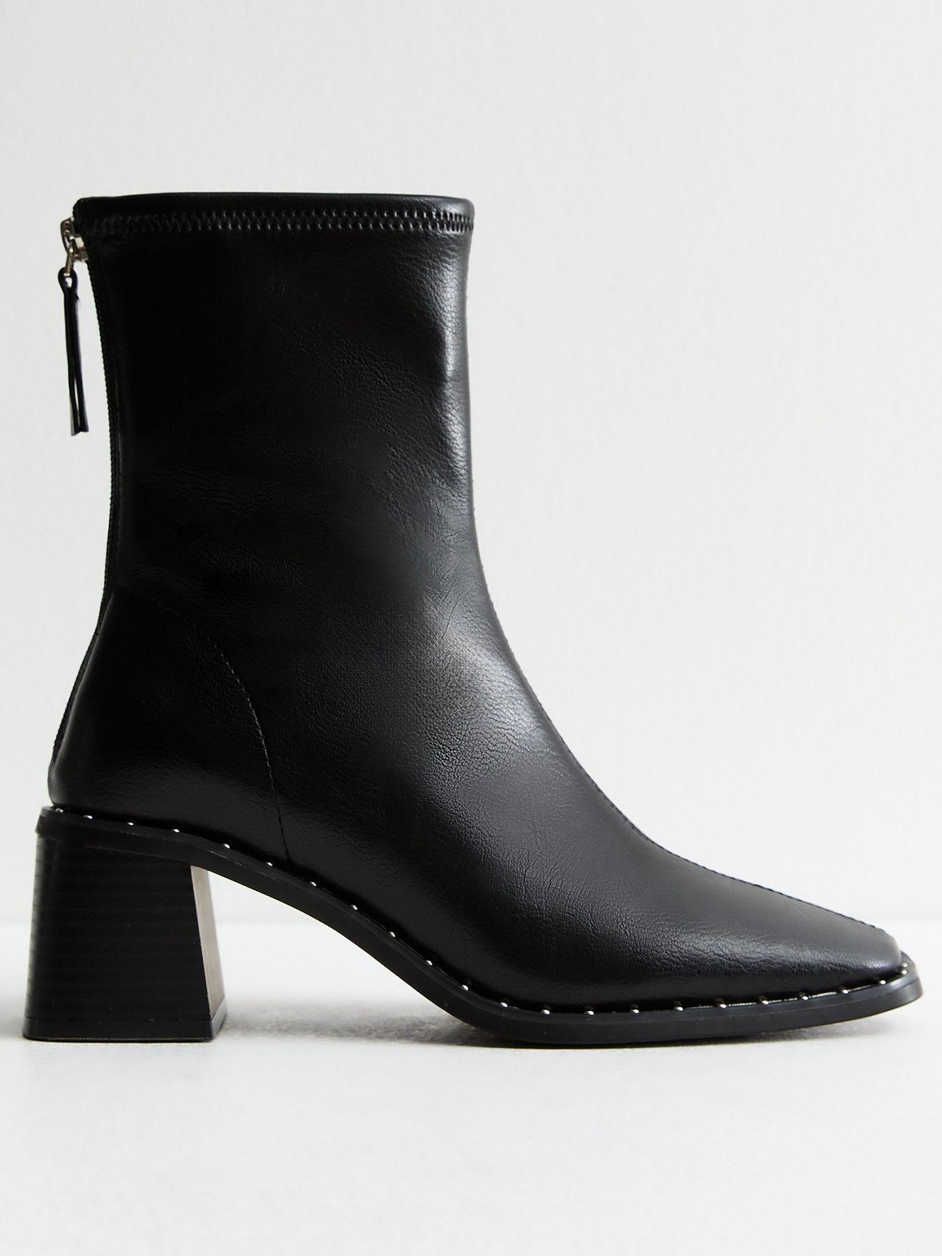 undefined Studded Faux Leather Heeled Boots - Black
