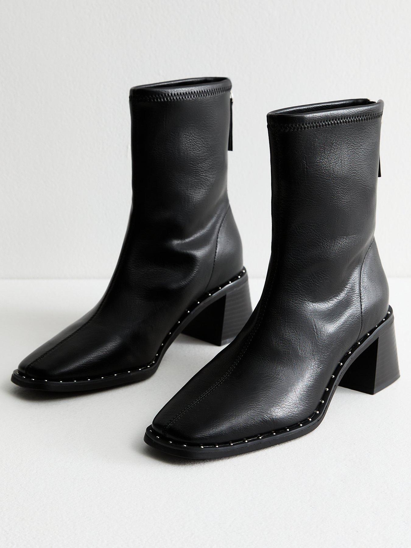 Image 2 of 6 of New Look Studded Faux Leather Heeled Boots - Black