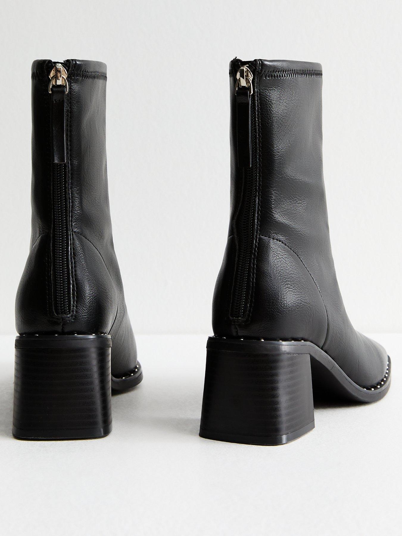 Image 3 of 6 of New Look Studded Faux Leather Heeled Boots - Black