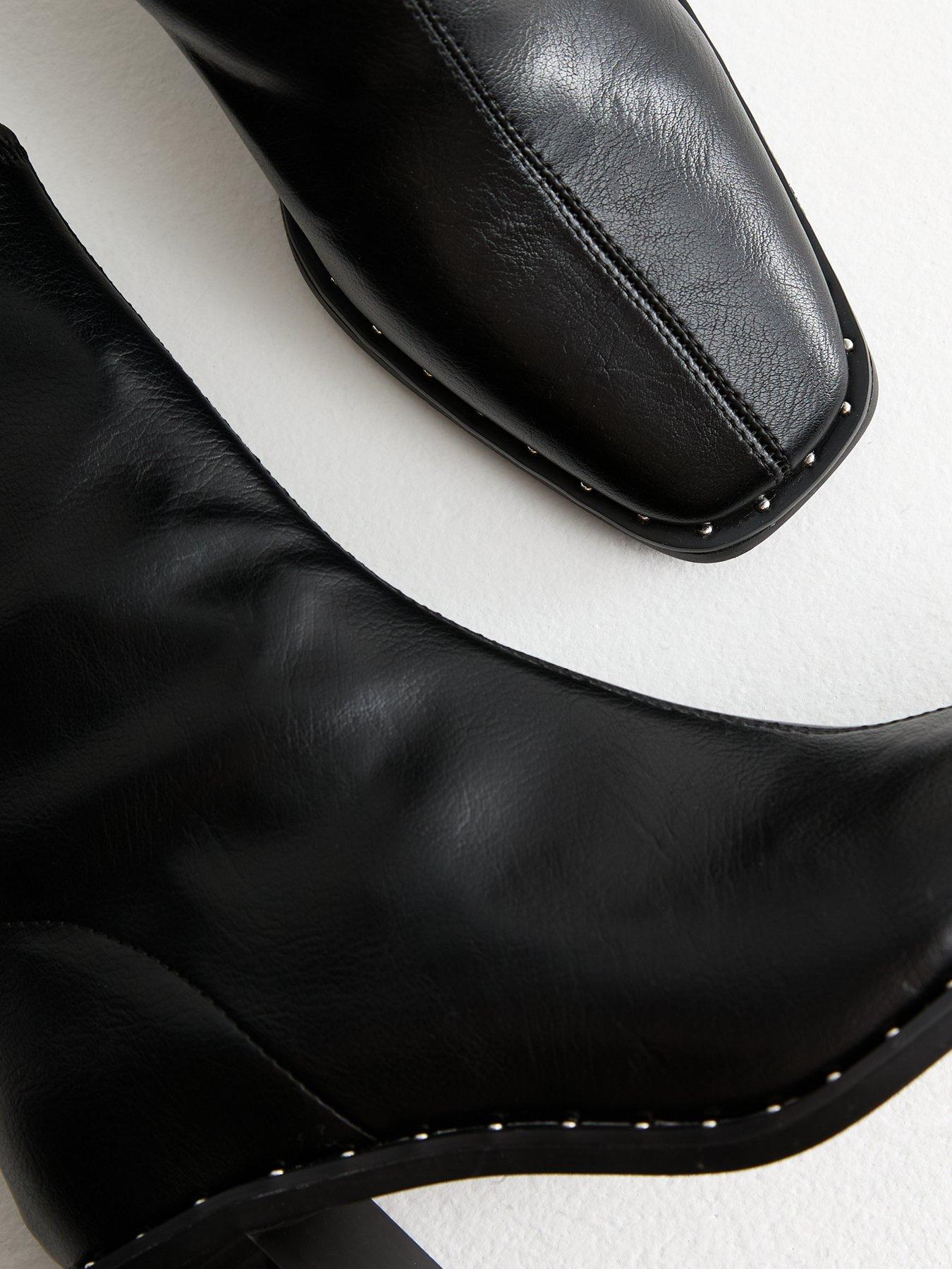 Image 5 of 6 of New Look Studded Faux Leather Heeled Boots - Black