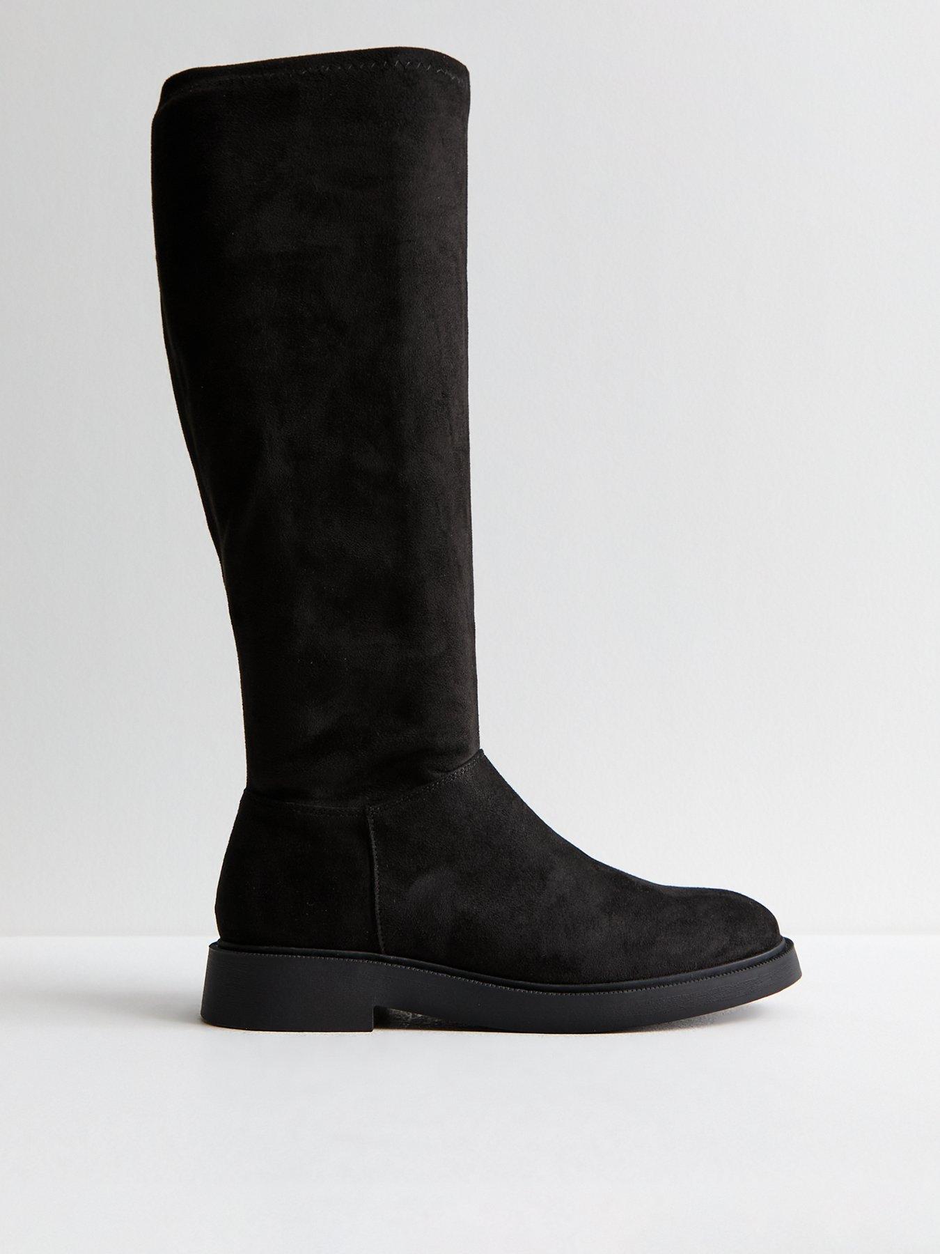 New Look Wide Fit Suedette Zipped Knee High Boots Black