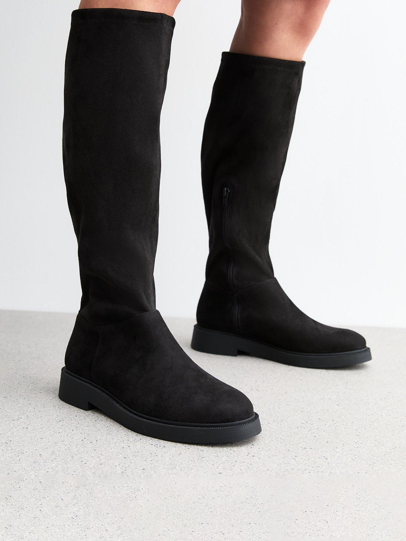 New Look Wide Fit Suedette Zipped Knee High Boots - Black | Littlewoods