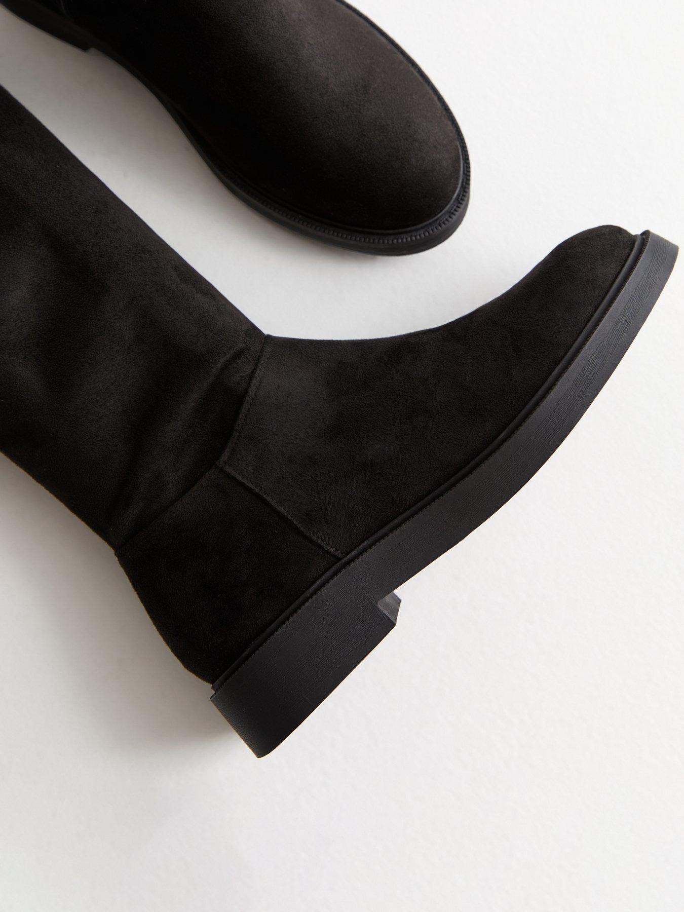 New Look Wide Fit Suedette Zipped Knee High Boots - Black | Littlewoods