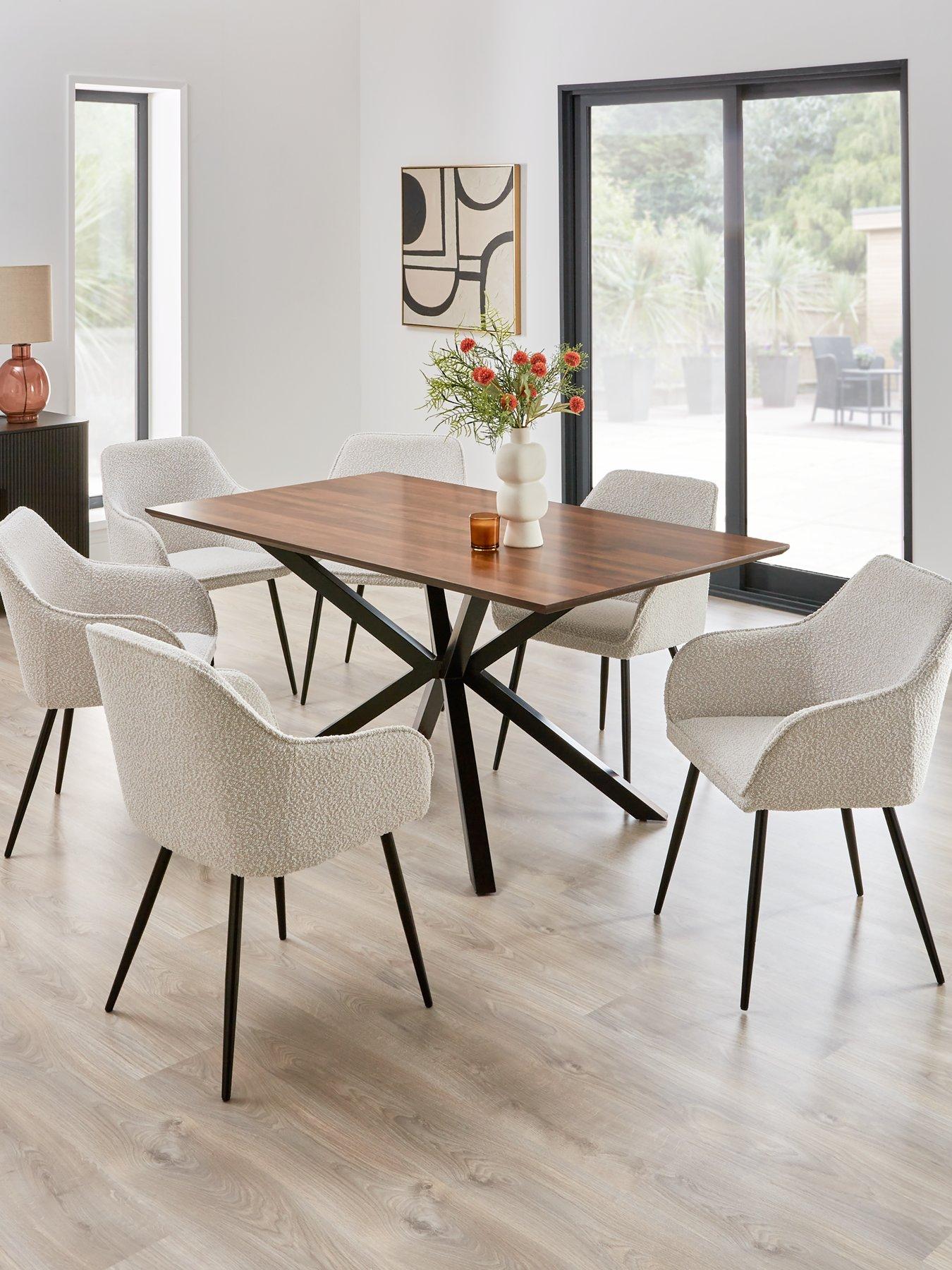 undefined Chopstick 160 cm Wood Top Dining Table + 6 Alisha Boucle Chairs - Brown/Cream