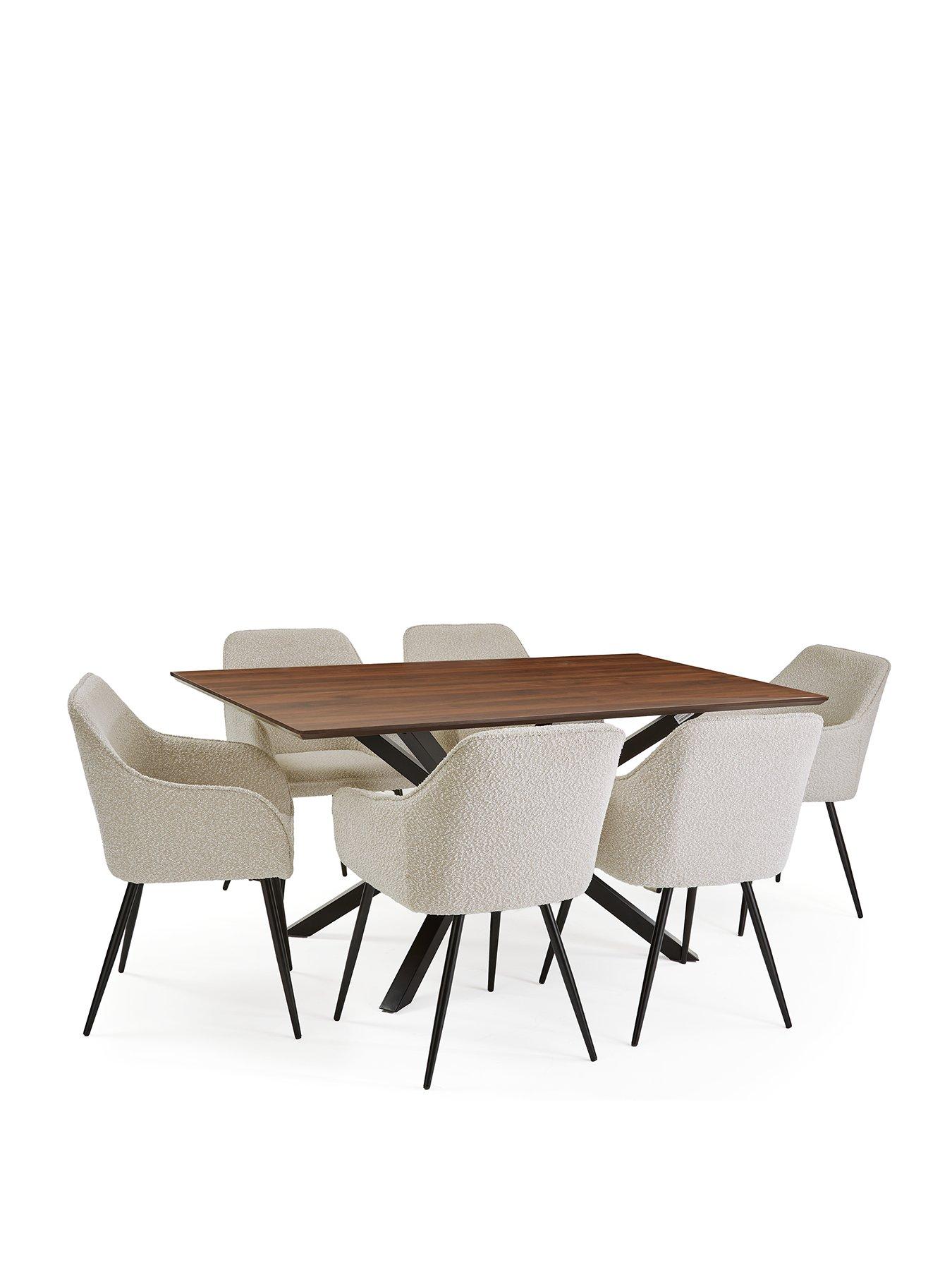  image of very-home-chopstick-160nbspcm-wood-top-dining-table-6-alisha-boucle-chairs-browncream
