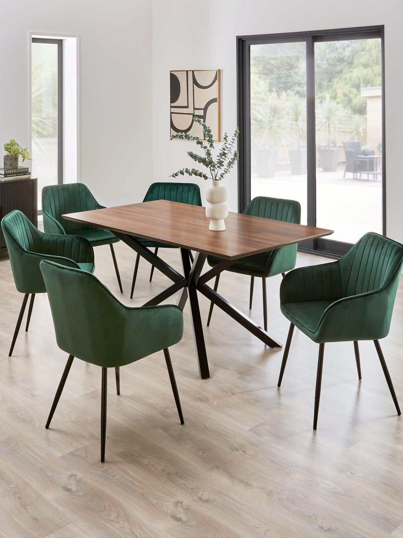 Very Home Chopstick 160 cm Wood Top Dining Table 6 Alisha Chairs Brown Green littlewoods