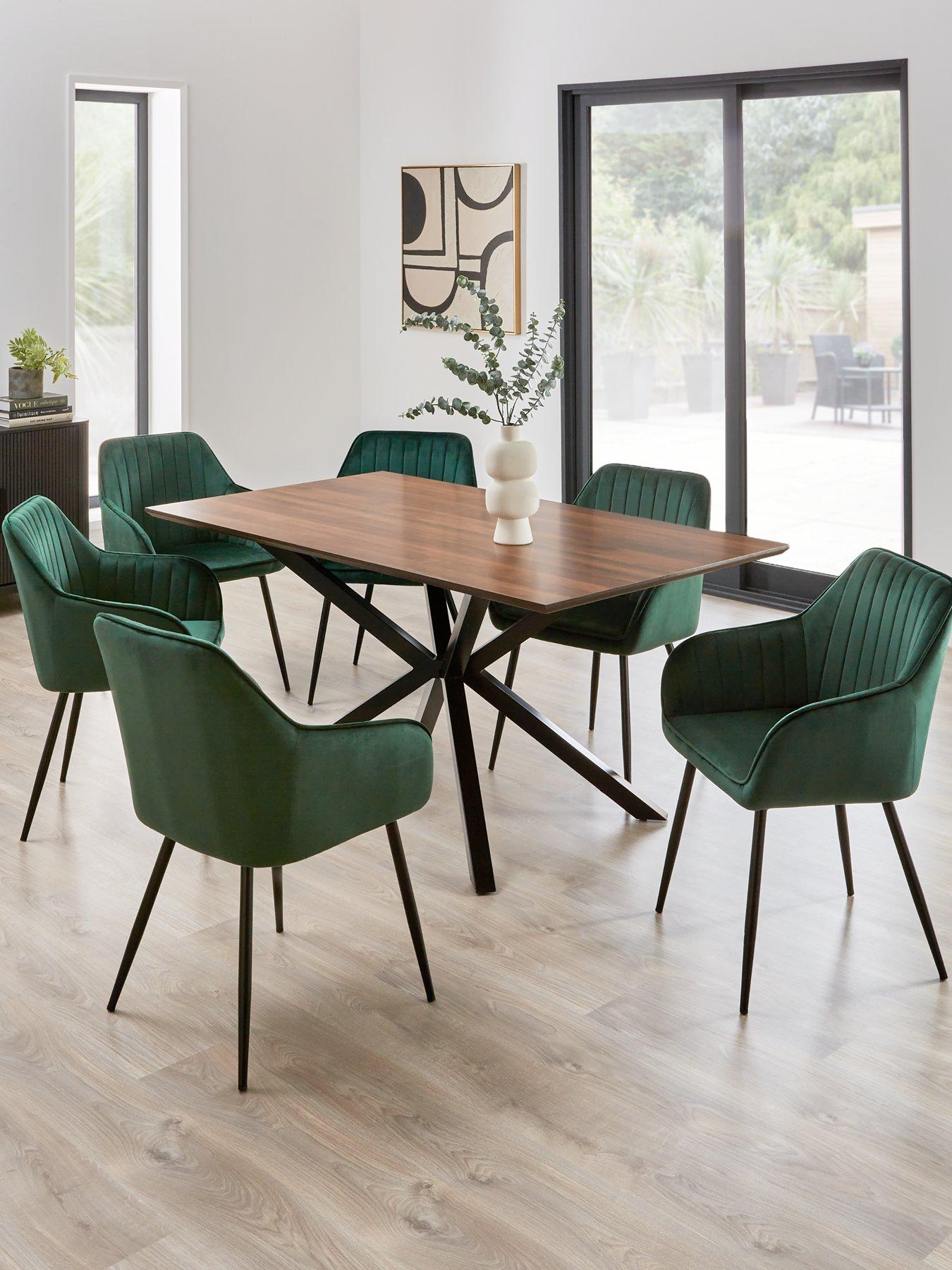 Very Home Chopstick 160 cm Wood Top Dining Table + 6 Alisha Chairs - Brown/Green