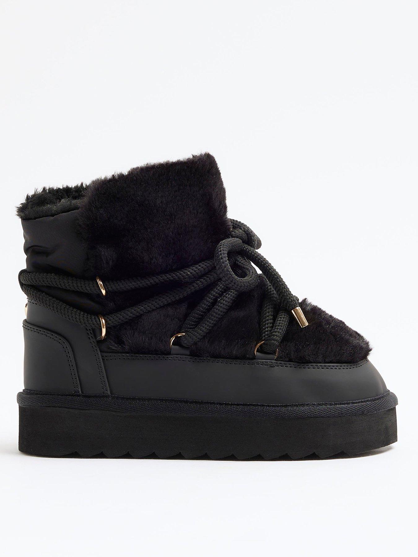 undefined Older Girl Shearling Hiker Moonboots - Black