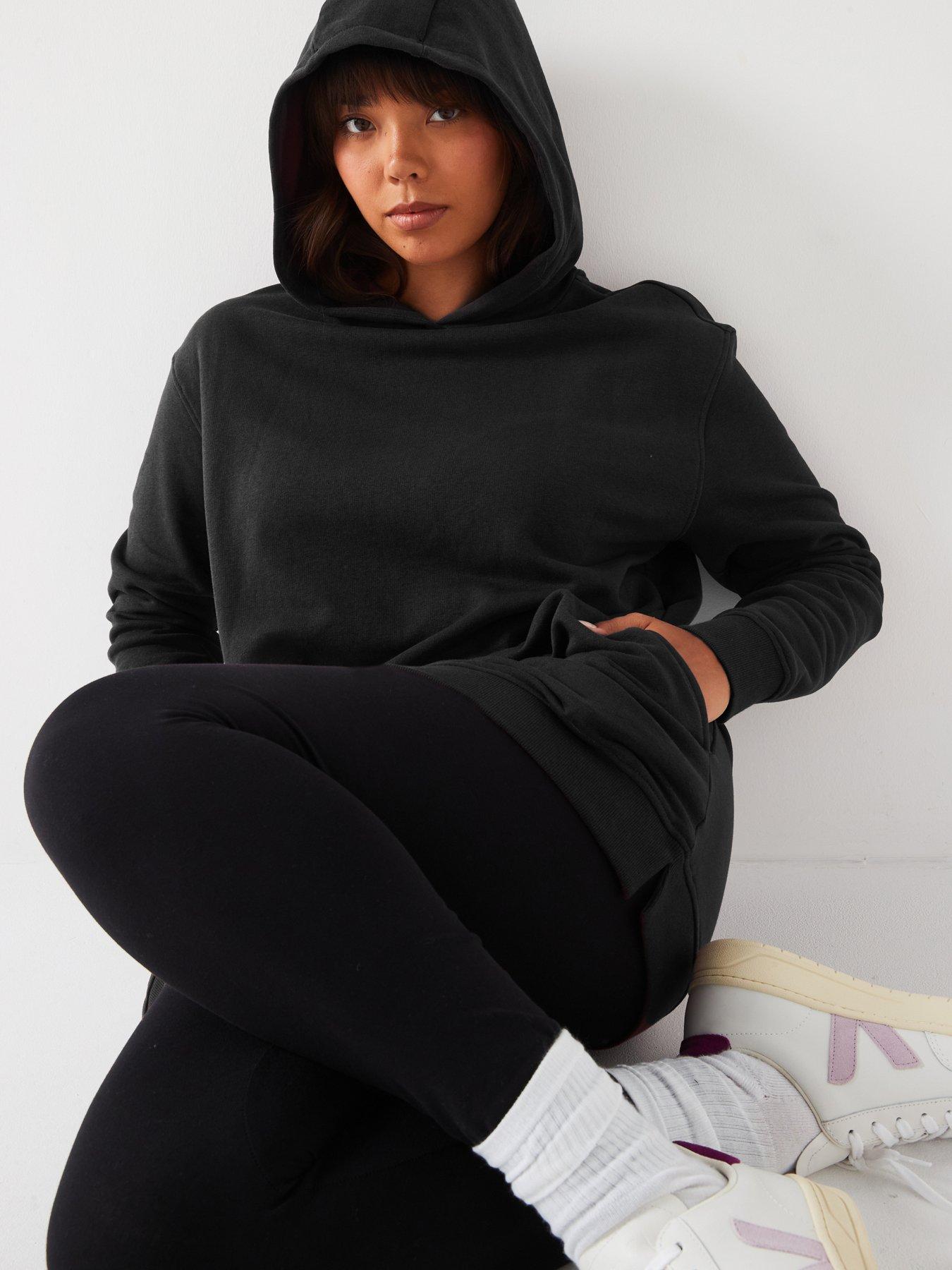  image of the-very-collection-side-split-longline-hoodie-black