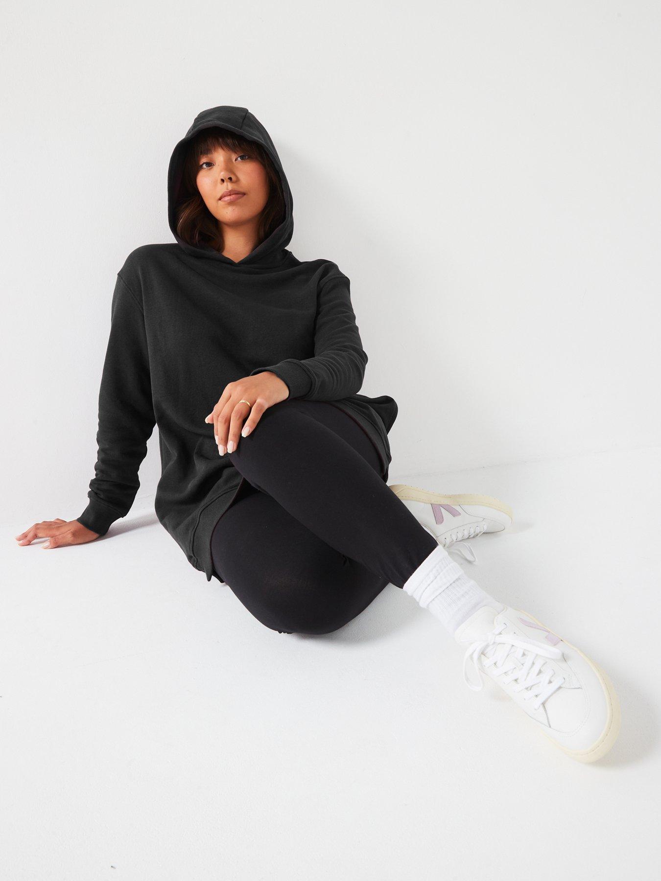  image of the-very-collection-side-split-longline-hoodie-black