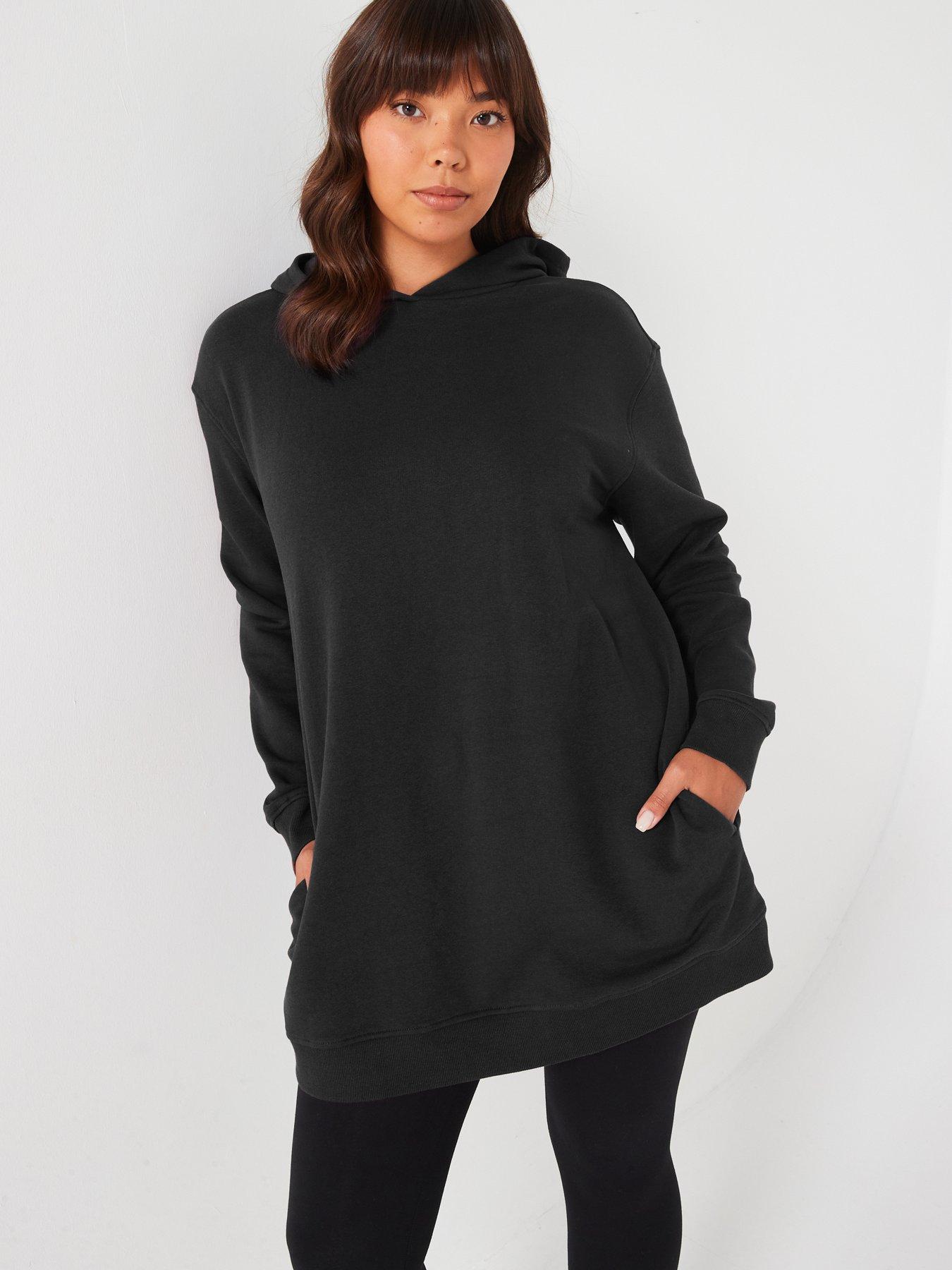  image of the-very-collection-side-split-longline-hoodie-black