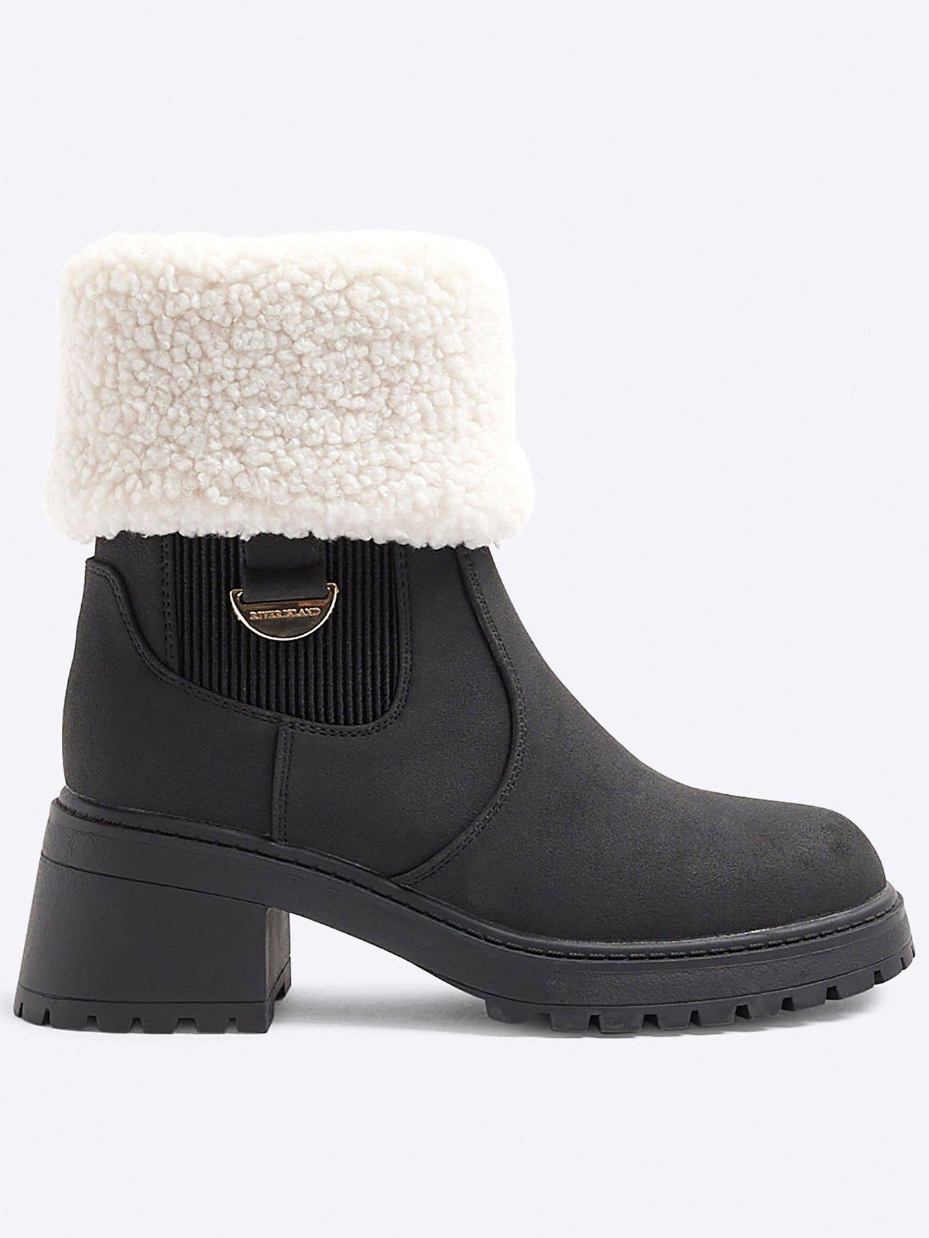 undefined Shearling Cuff Heeled Boots - Black