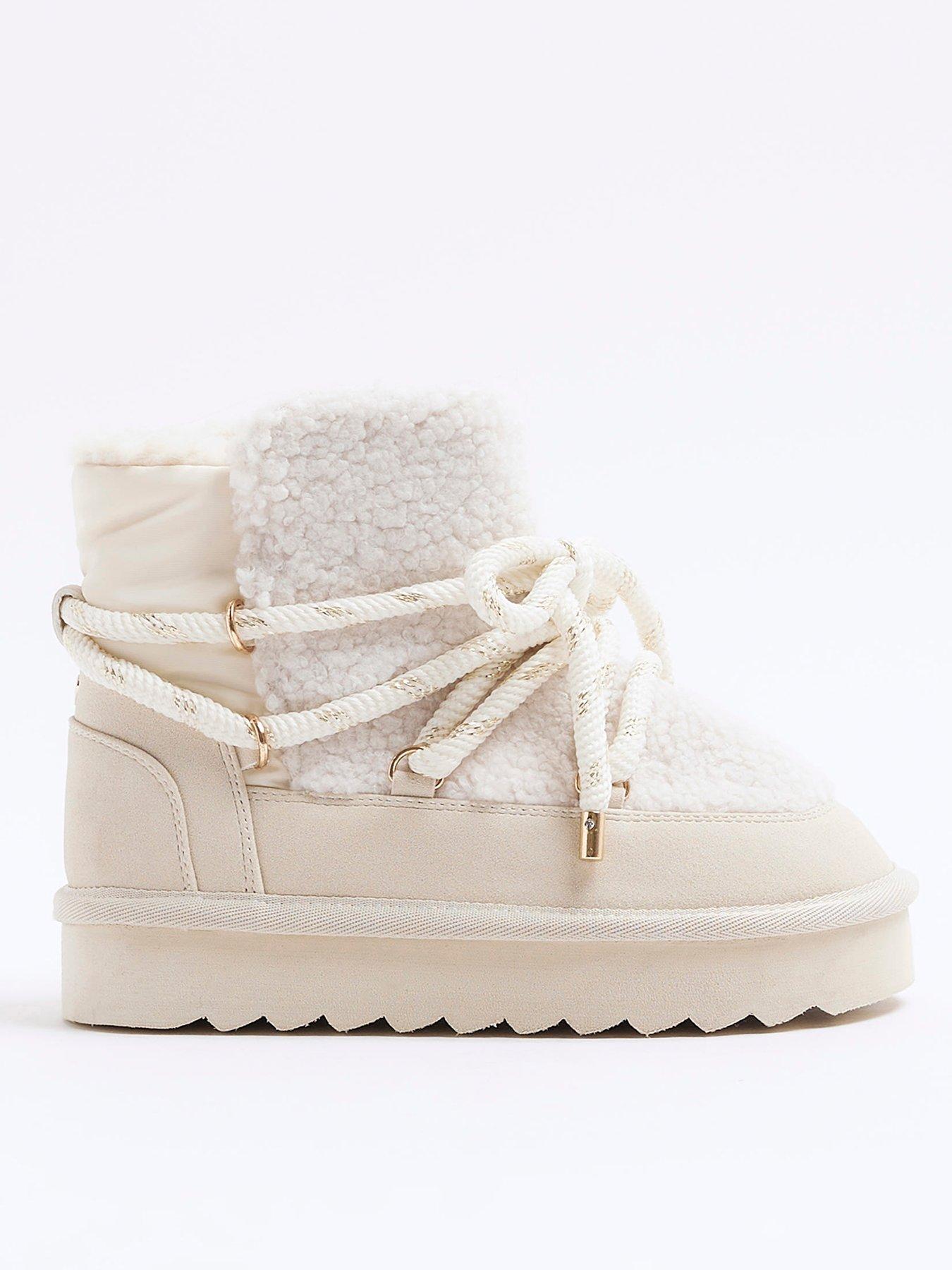 undefined Older Girl Shearling Hiker Moonboots - Cream