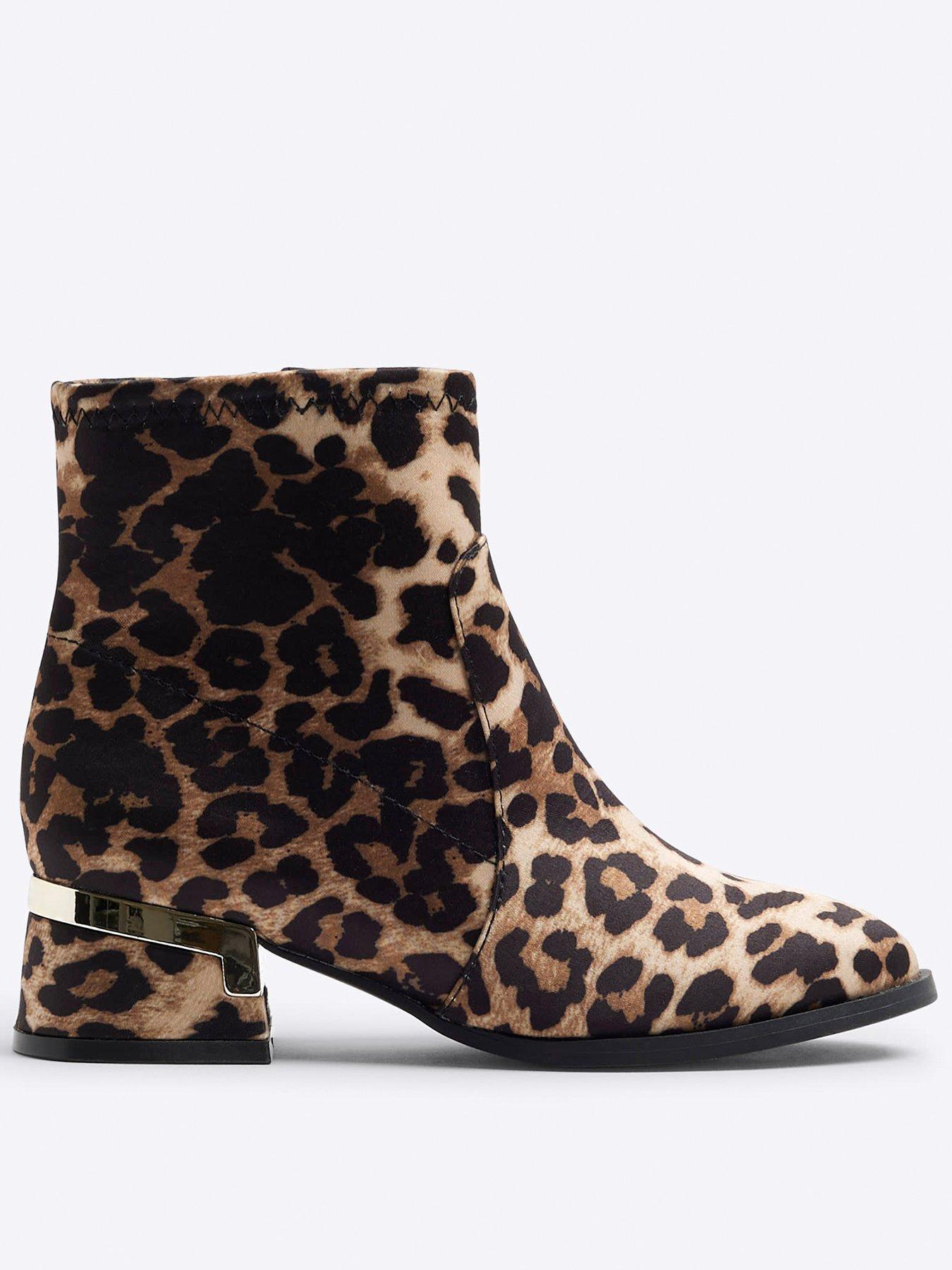 undefined Older Girl Leopard Heeled Boots - Brown