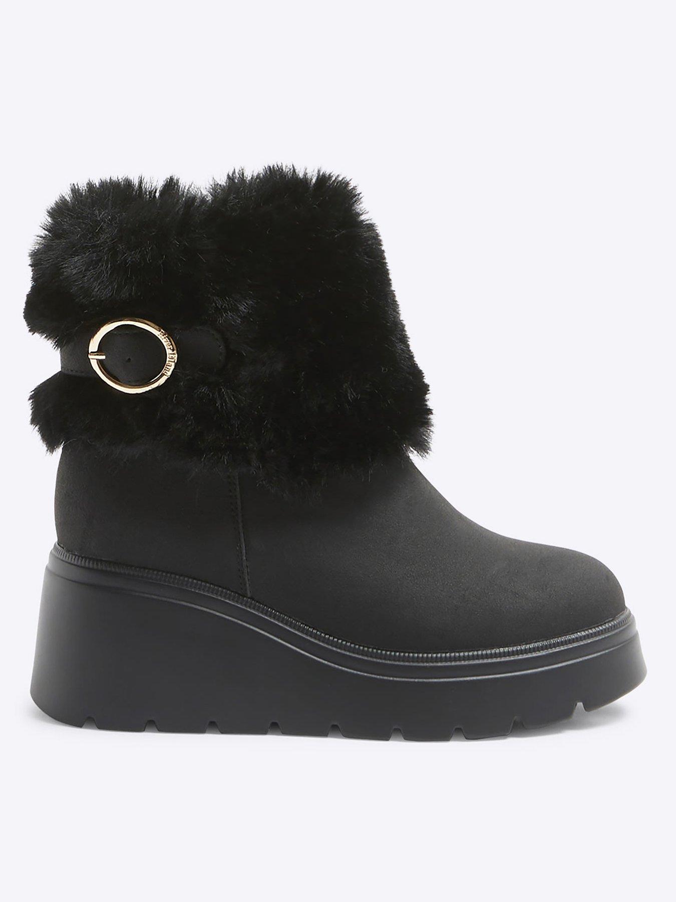 undefined Older Girl Pu Faux Fur Cuff Boot - Black