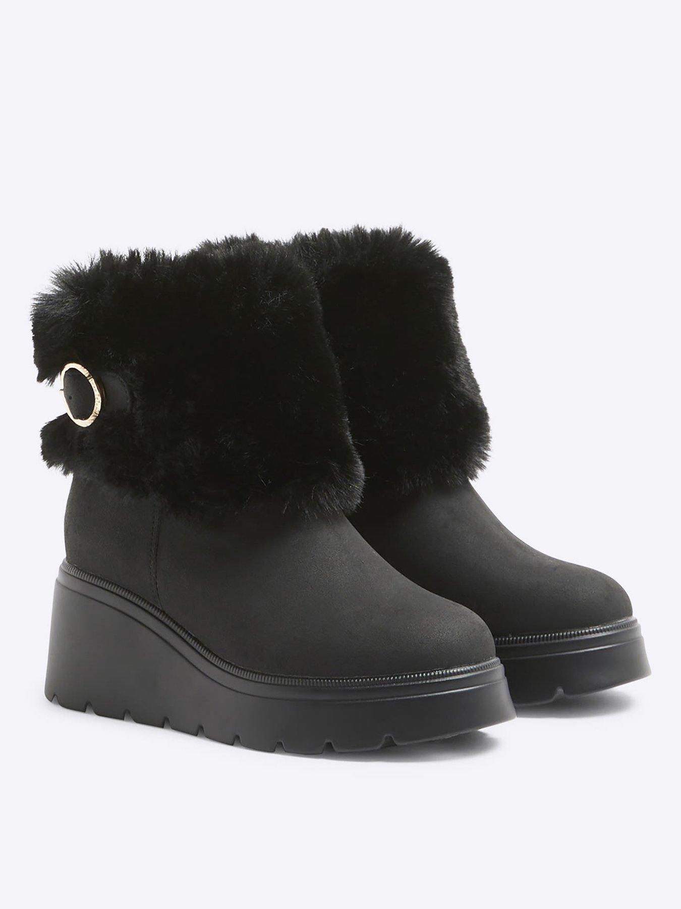  image of river-island-older-girl-pu-faux-fur-cuff-boot-black