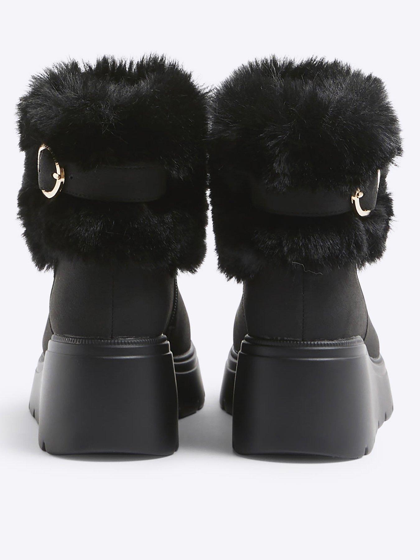  image of river-island-older-girl-pu-faux-fur-cuff-boot-black