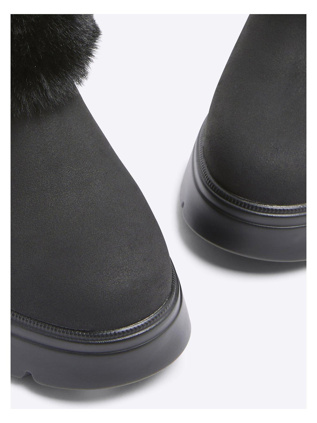  image of river-island-older-girl-pu-faux-fur-cuff-boot-black