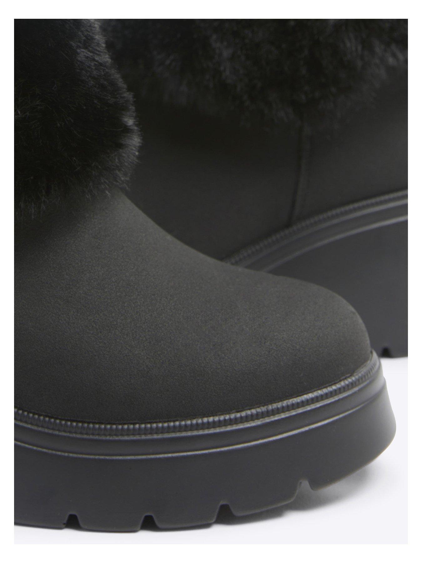  image of river-island-older-girl-pu-faux-fur-cuff-boot-black