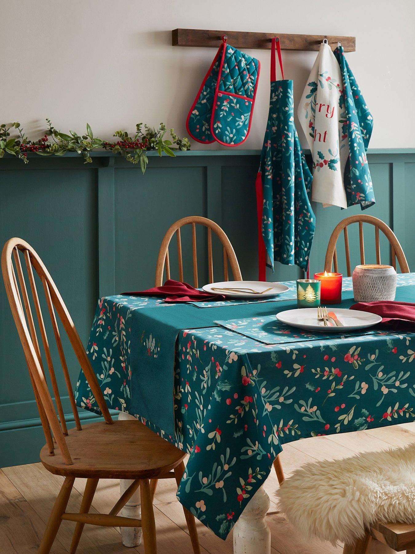 undefined Christmas Holly and Mistletoe Large Tablecloth