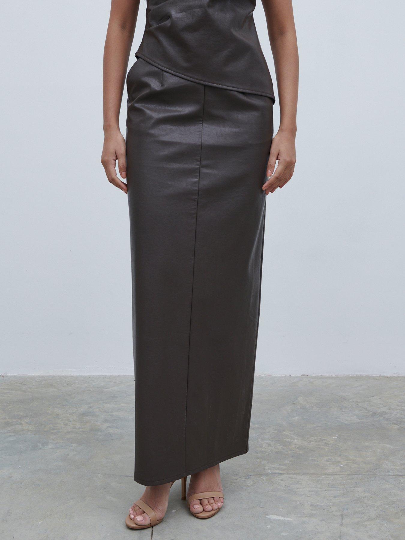 undefined Faux Leather Maxi Skirt - Dark Brown