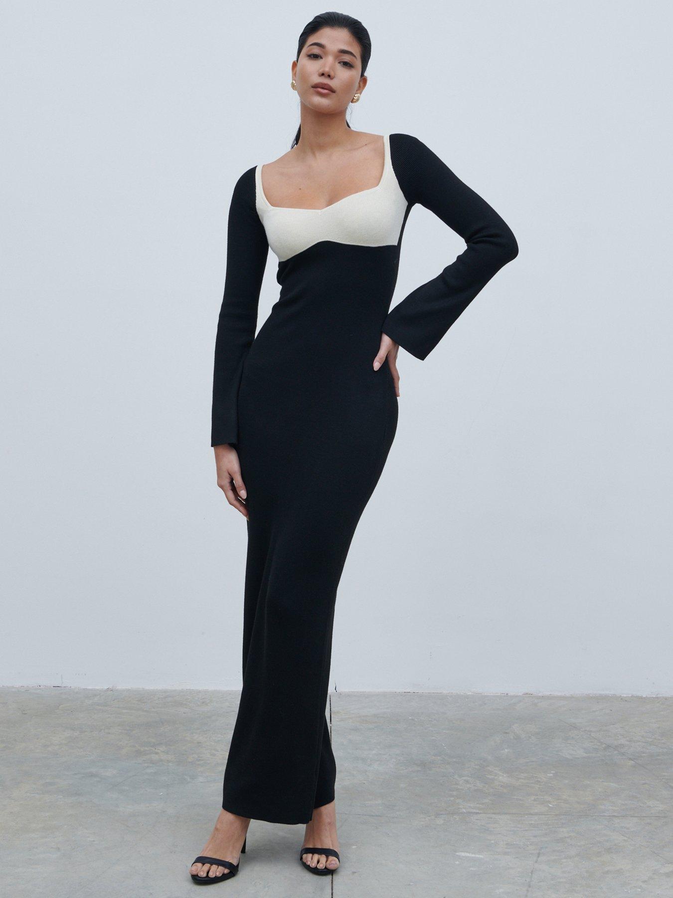 undefined Contrast Knit Maxi Dress - Black  &  Cream