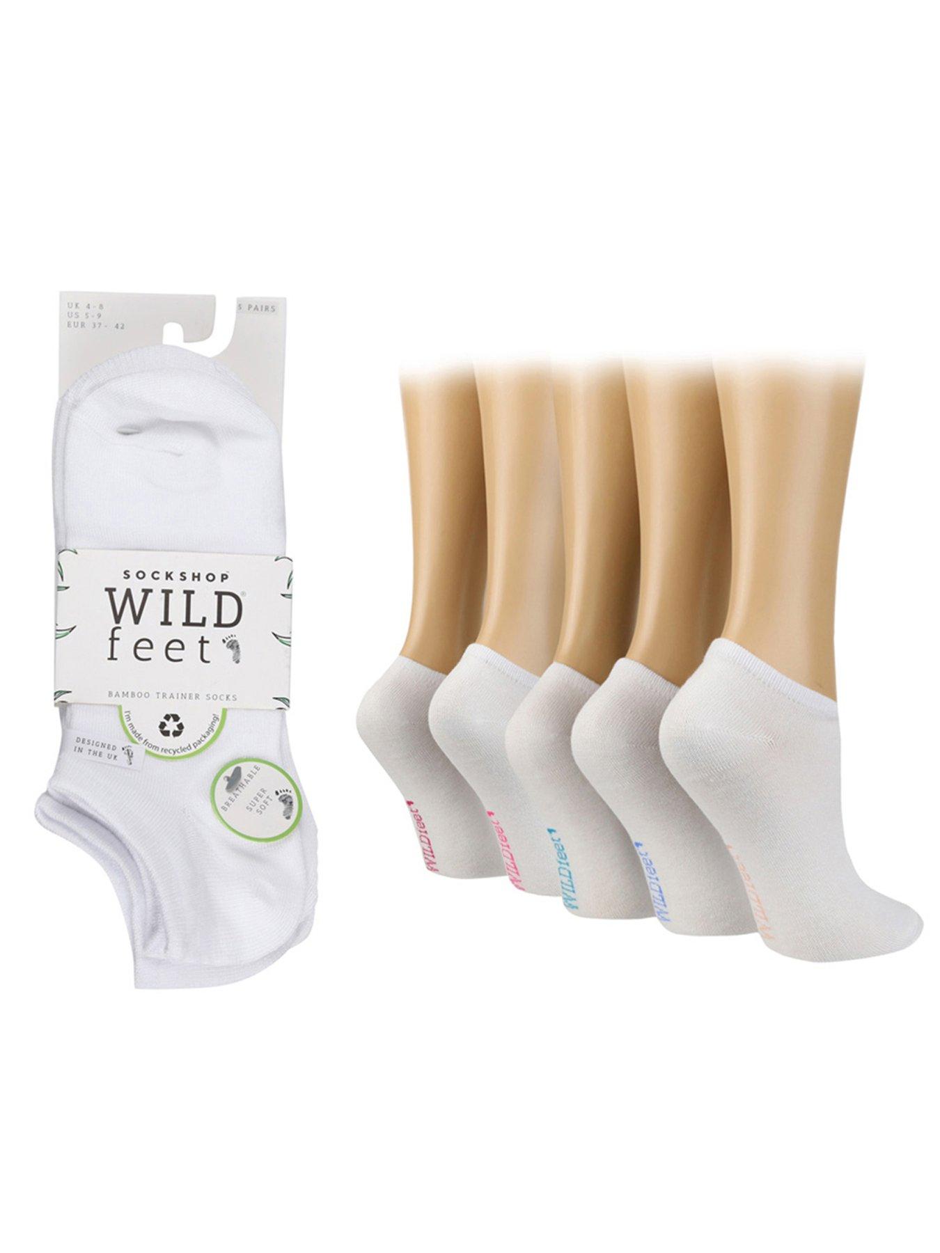  image of wild-feet-5pk-trainer-sock-white-with-colour-footstamp