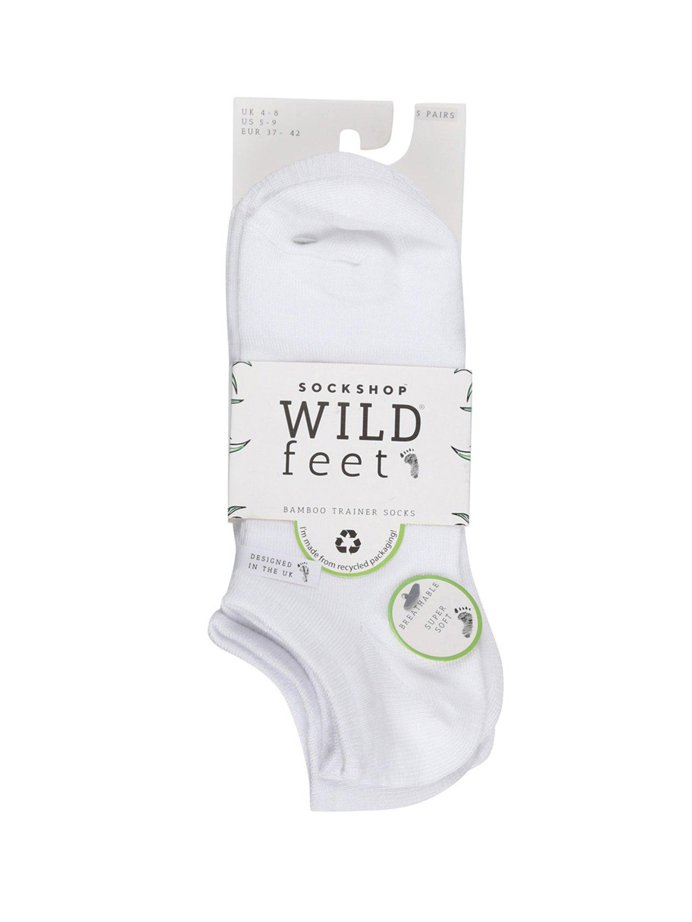  image of wild-feet-5pk-trainer-sock-white-with-colour-footstamp