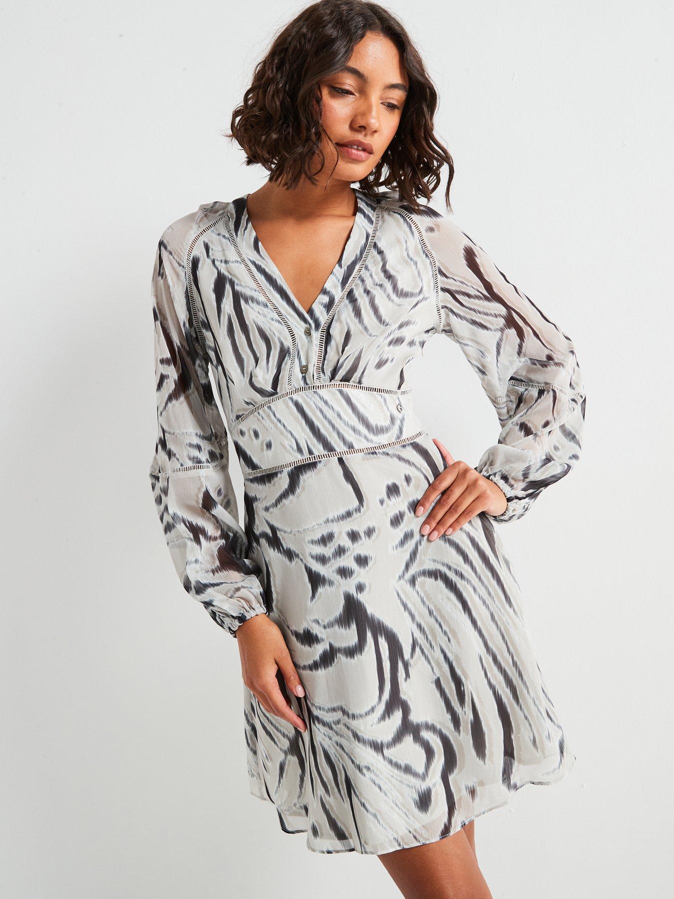  image of guess-yvette-long-sleeve-dress-white