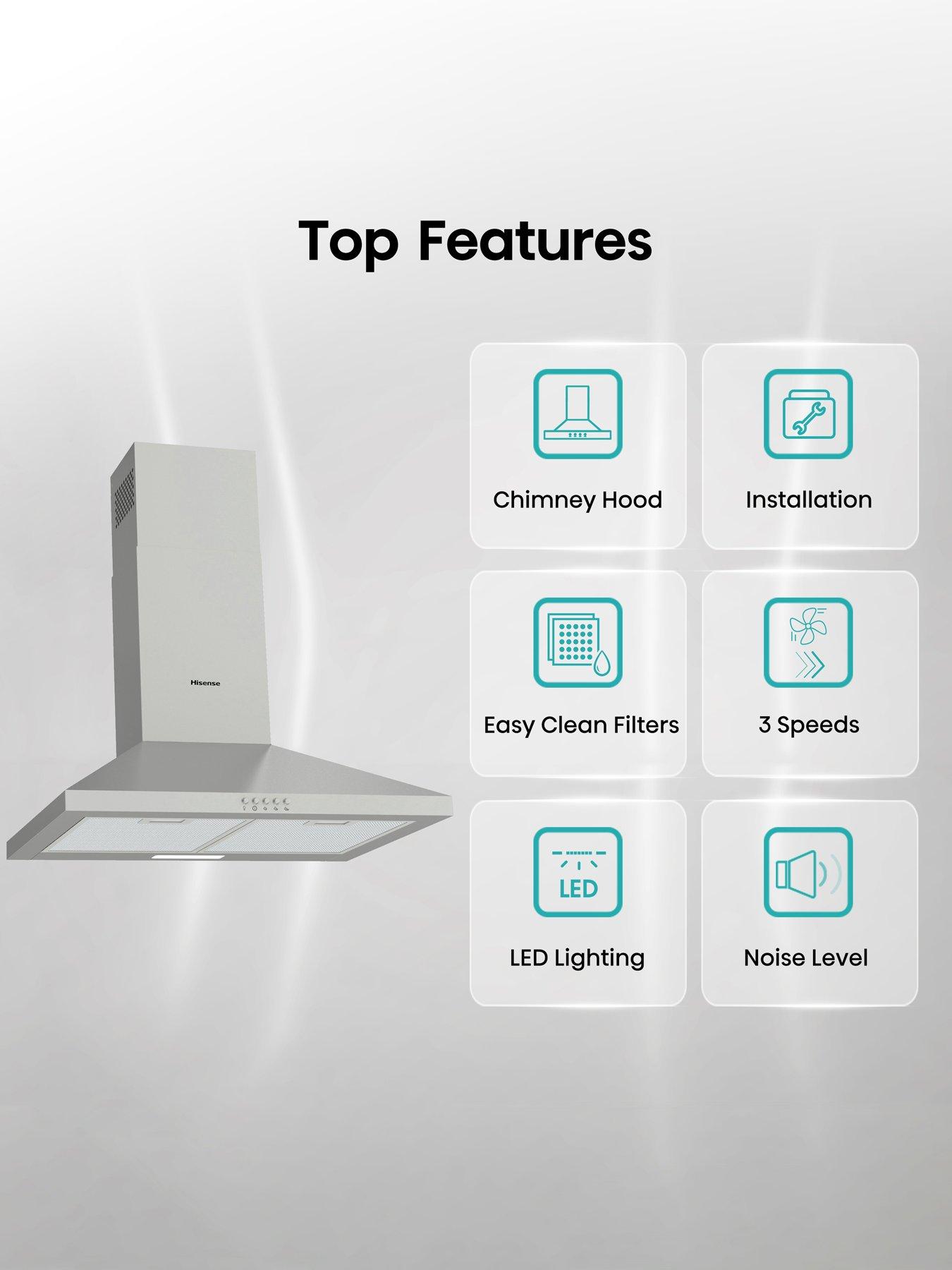  image of hisense-ch6c4bxuk-60cm-chimney-cooker-hood-stainless-steel