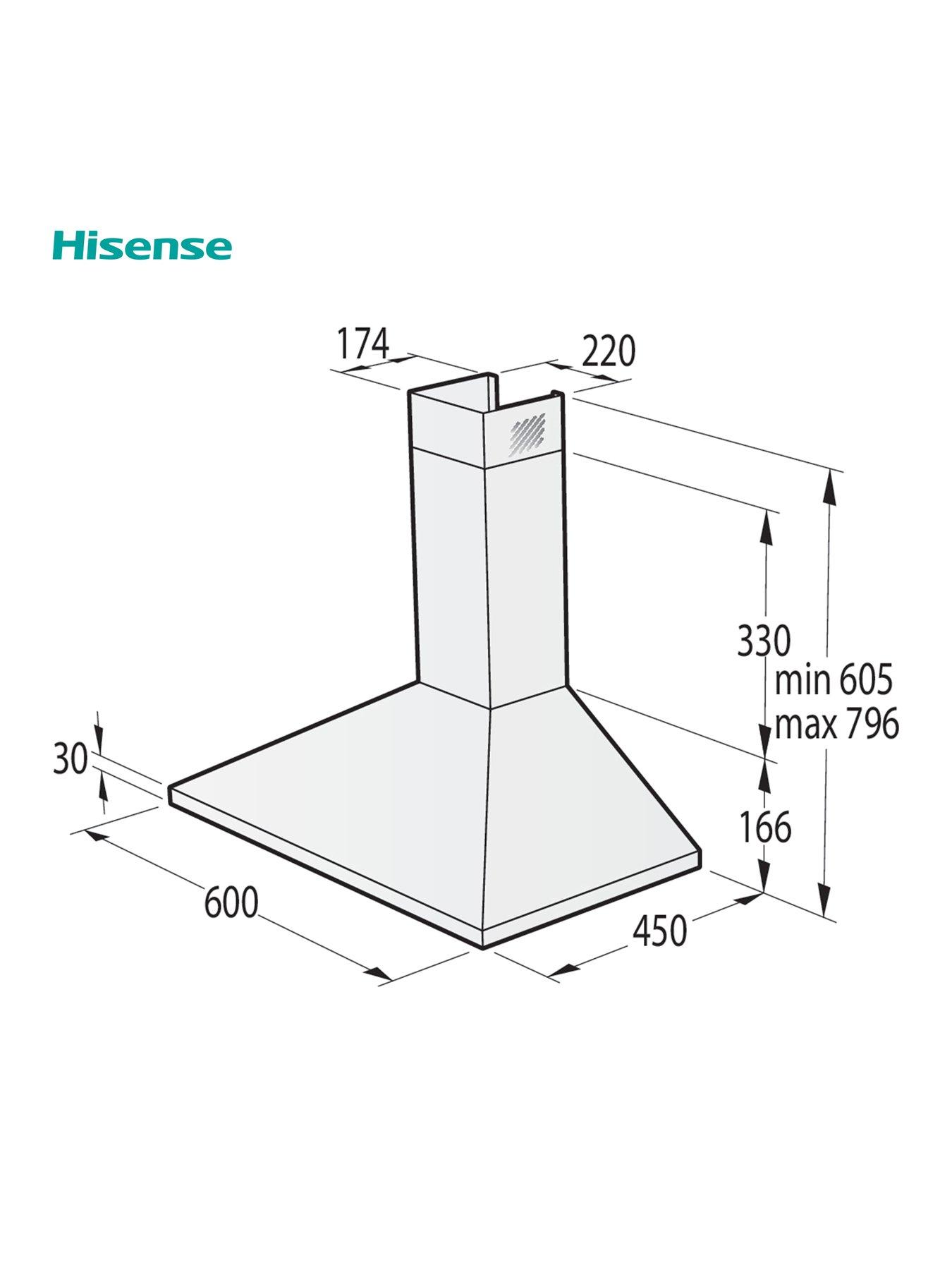  image of hisense-ch6c4bxuk-60cm-chimney-cooker-hood-stainless-steel