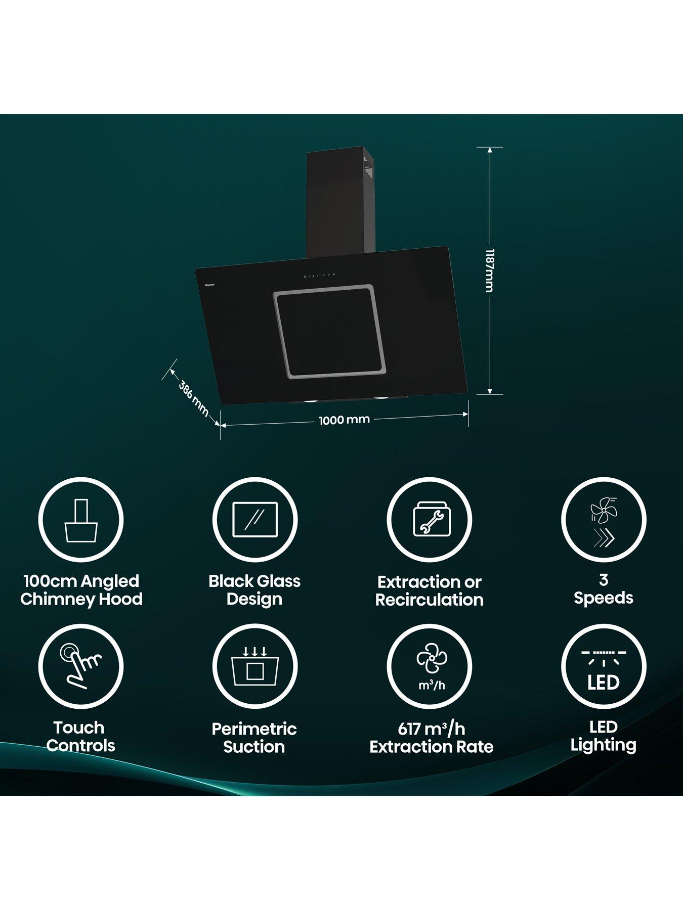  image of hisense-ch10in14bbuk-100cm-black-glass-angled-cooker-hood-jet-black