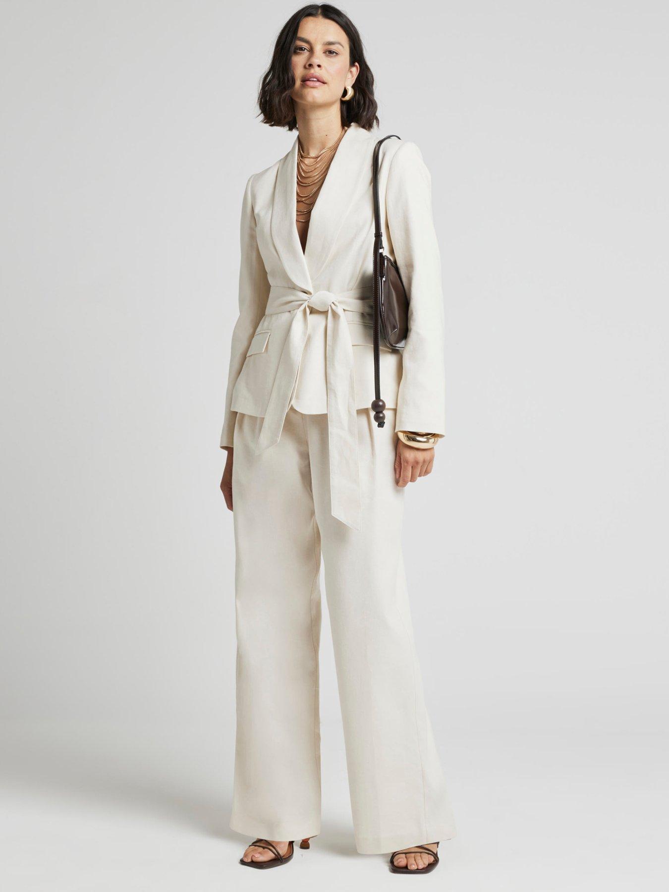 undefined Belted Wide Leg Trouser - Cream